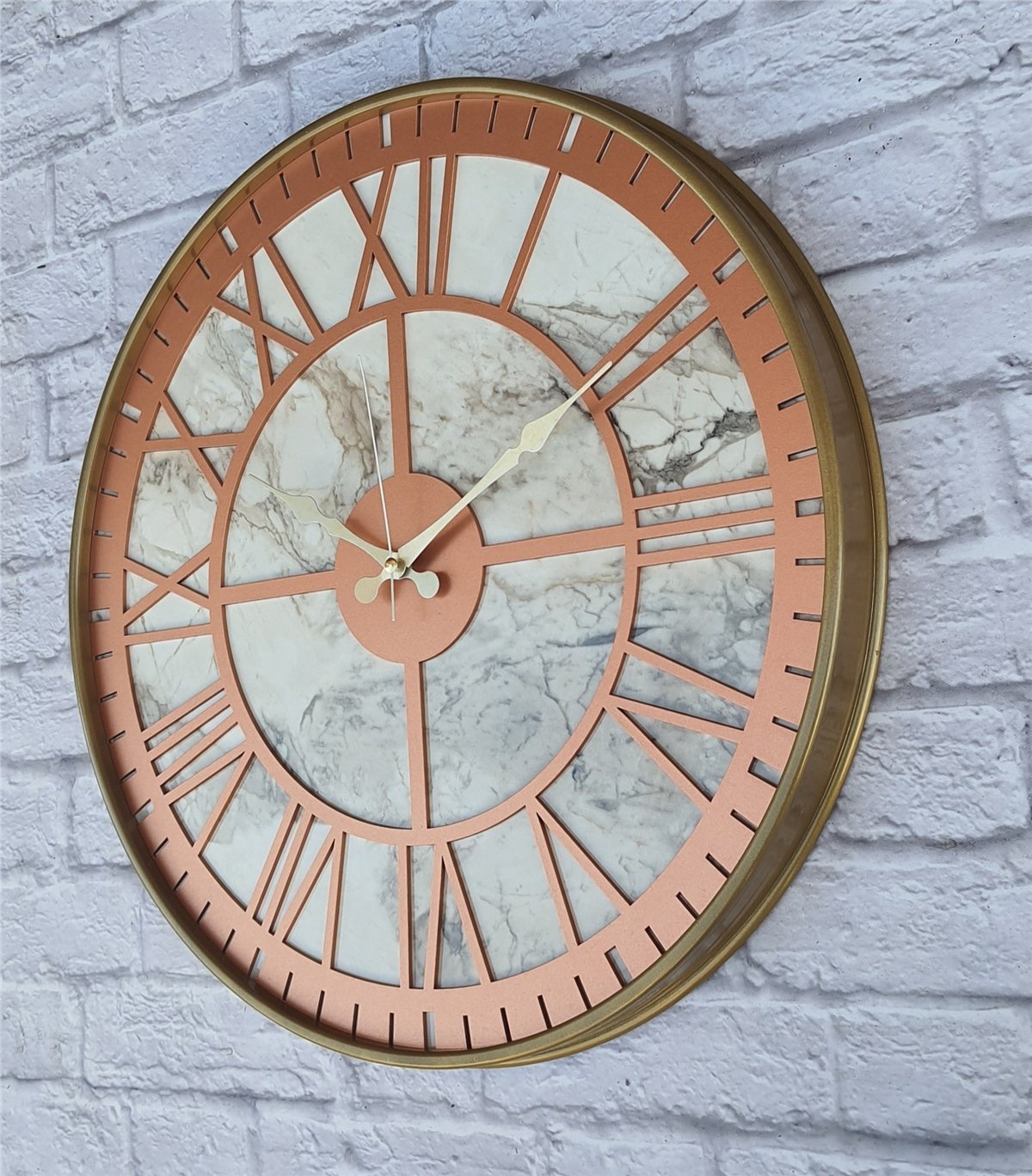 MarkakanvasAltın(Gold) Renkli  Metal Kasalı Mermer Desenli  Duvar Saati  ( Çap 50 cm -Çap 80 cm )