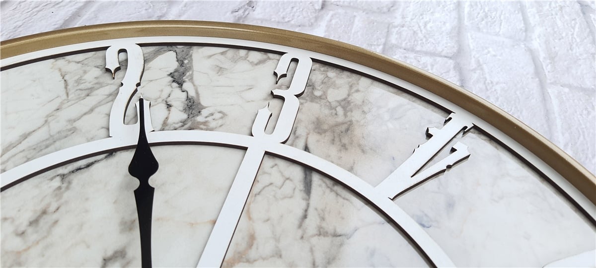 MarkakanvasAltın(Gold) Renkli  Metal Kasalı Mermer Desenli  Duvar Saati  ( Çap 50 cm -Çap 80 cm )