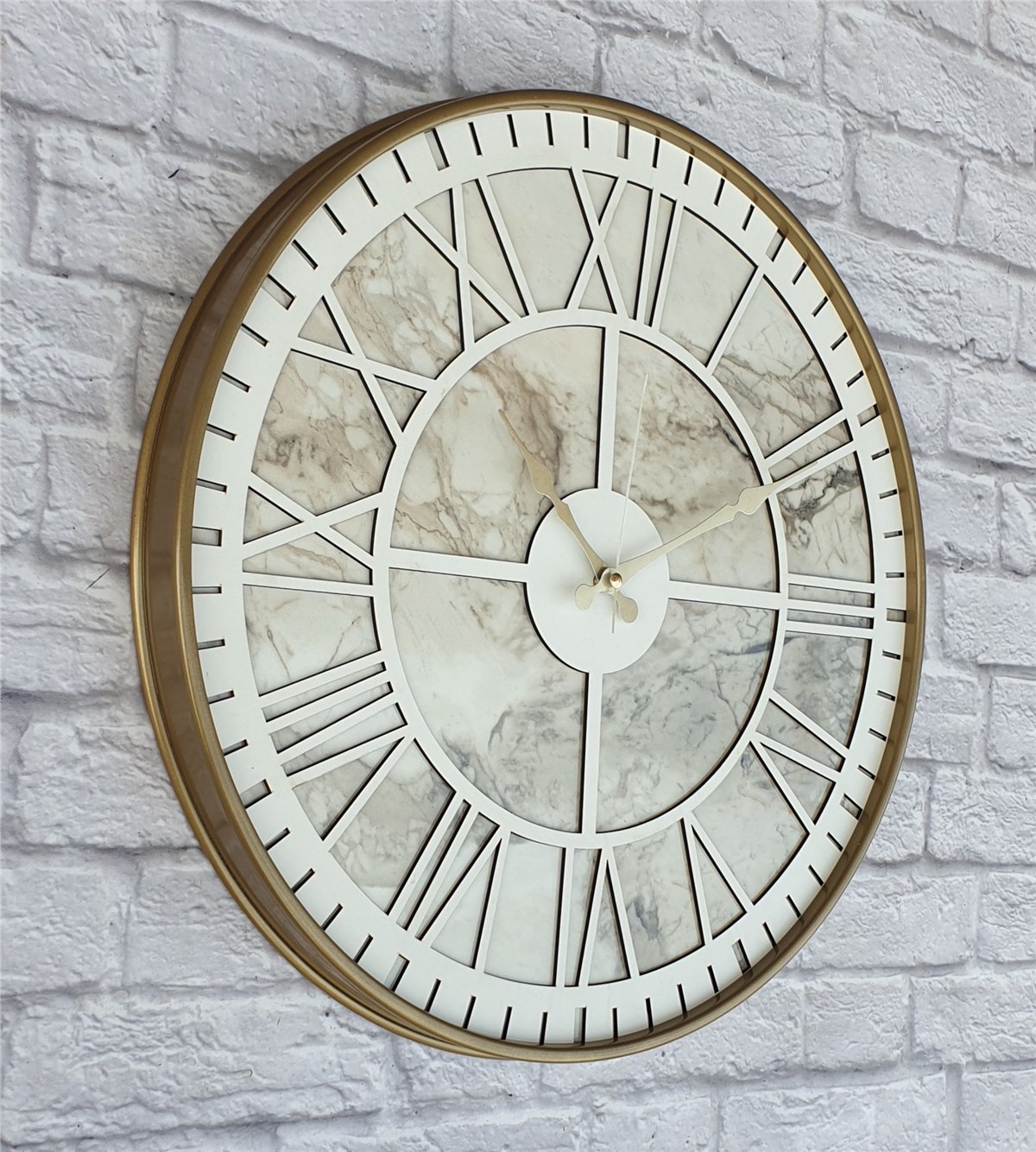 MarkakanvasAltın(Gold) Renkli  Metal Kasalı Mermer Desenli  Duvar Saati  ( Çap 50 cm -Çap 80 cm )