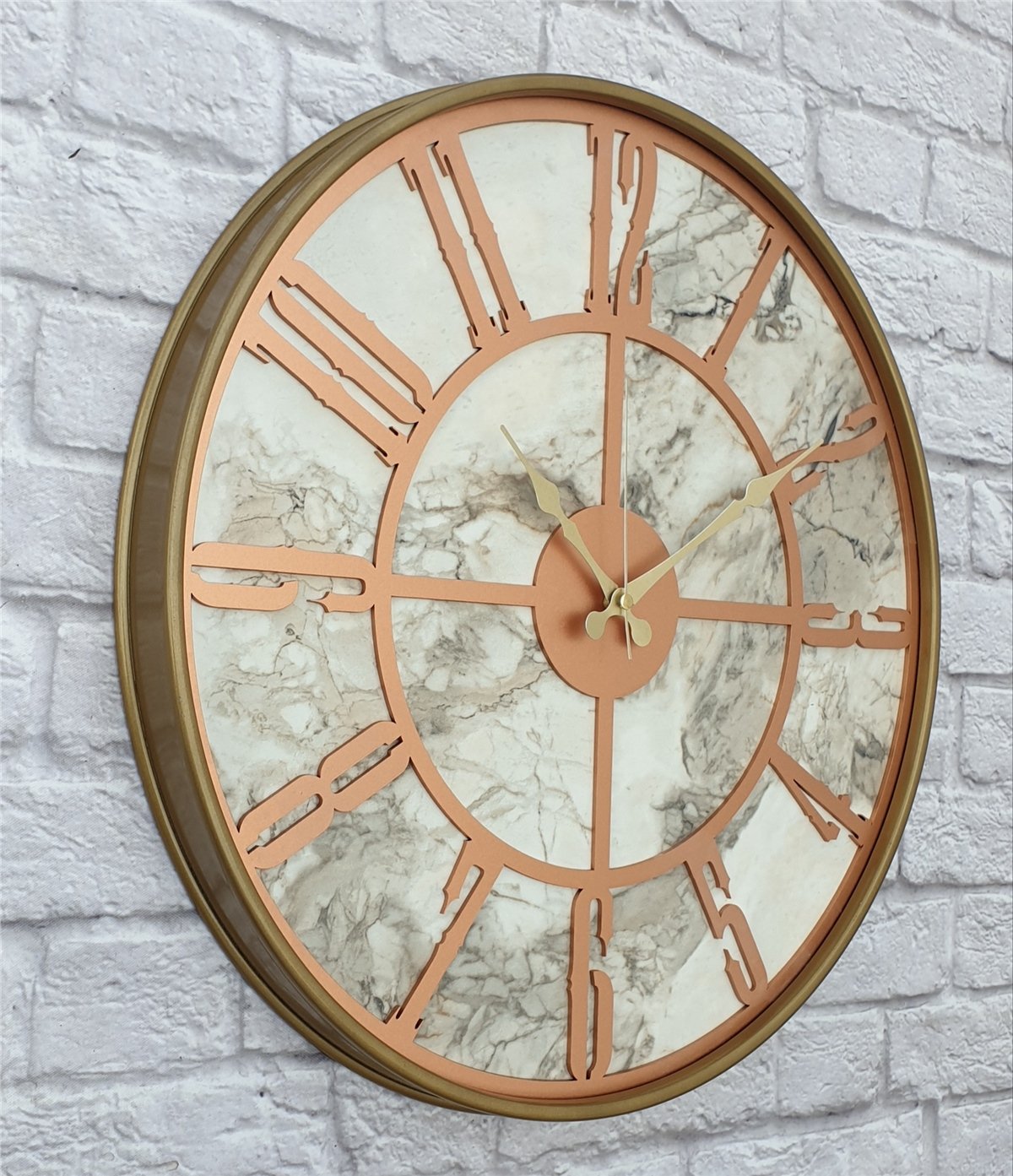 MarkakanvasAltın(Gold) Renkli  Metal Kasalı Mermer Desenli  Duvar Saati  ( Çap 50 cm -Çap 80 cm )