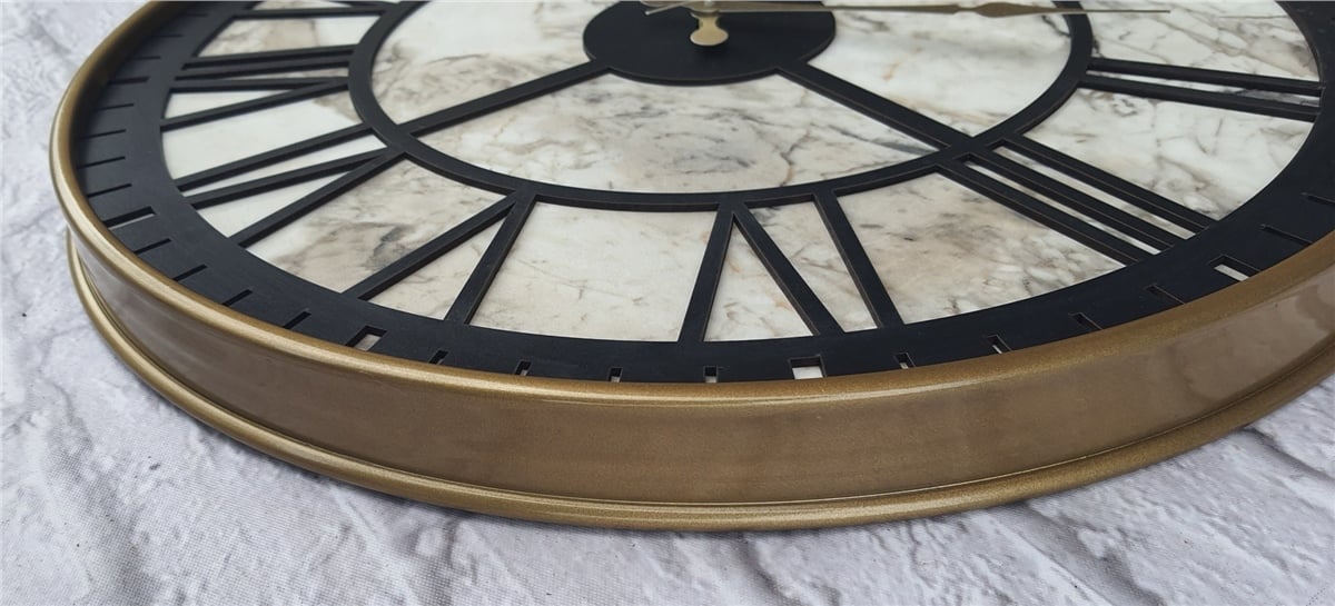 MarkakanvasAltın(Gold) Renkli  Metal Kasalı Mermer Desenli  Duvar Saati  ( Çap 50 cm -Çap 80 cm )
