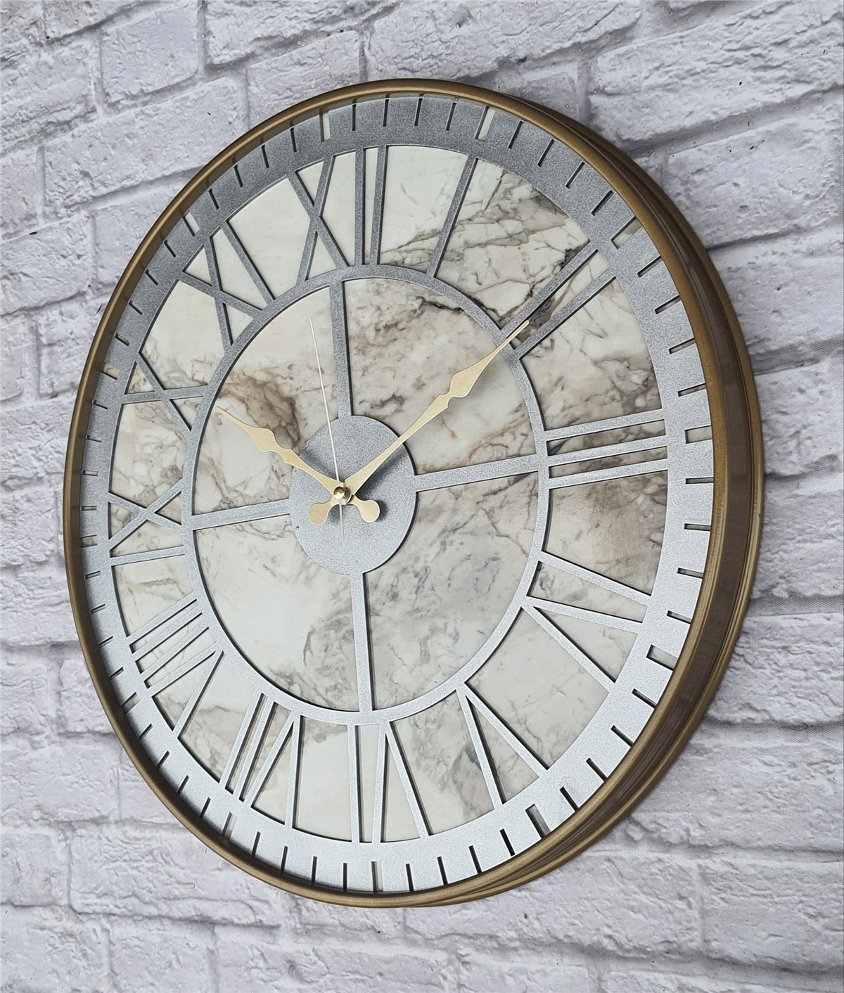 MarkakanvasAltın(Gold) Renkli  Metal Kasalı Mermer Desenli  Duvar Saati  ( Çap 50 cm -Çap 80 cm )