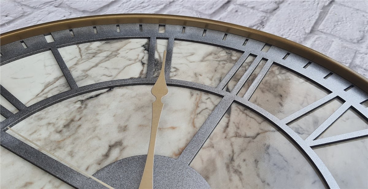 MarkakanvasAltın(Gold) Renkli  Metal Kasalı Mermer Desenli  Duvar Saati  ( Çap 50 cm -Çap 80 cm )