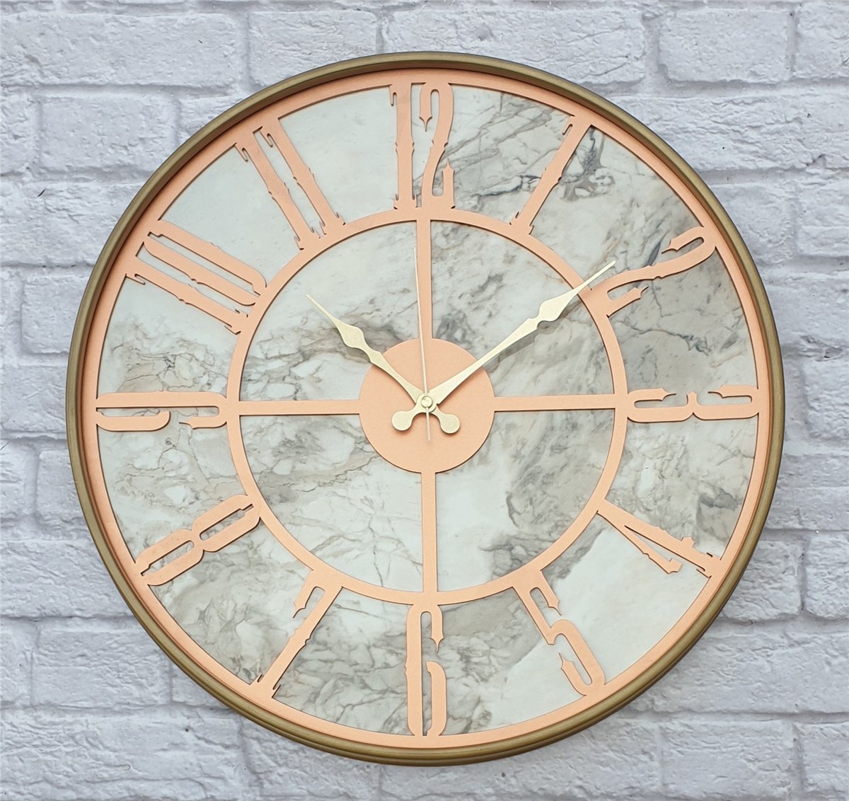 MarkakanvasAltın(Gold) Renkli  Metal Kasalı Mermer Desenli  Duvar Saati  ( Çap 50 cm -Çap 80 cm )