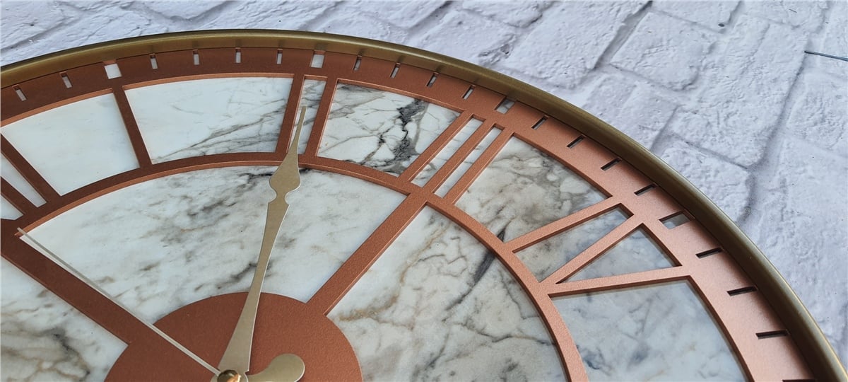 MarkakanvasAltın(Gold) Renkli  Metal Kasalı Mermer Desenli  Duvar Saati  ( Çap 50 cm -Çap 80 cm )