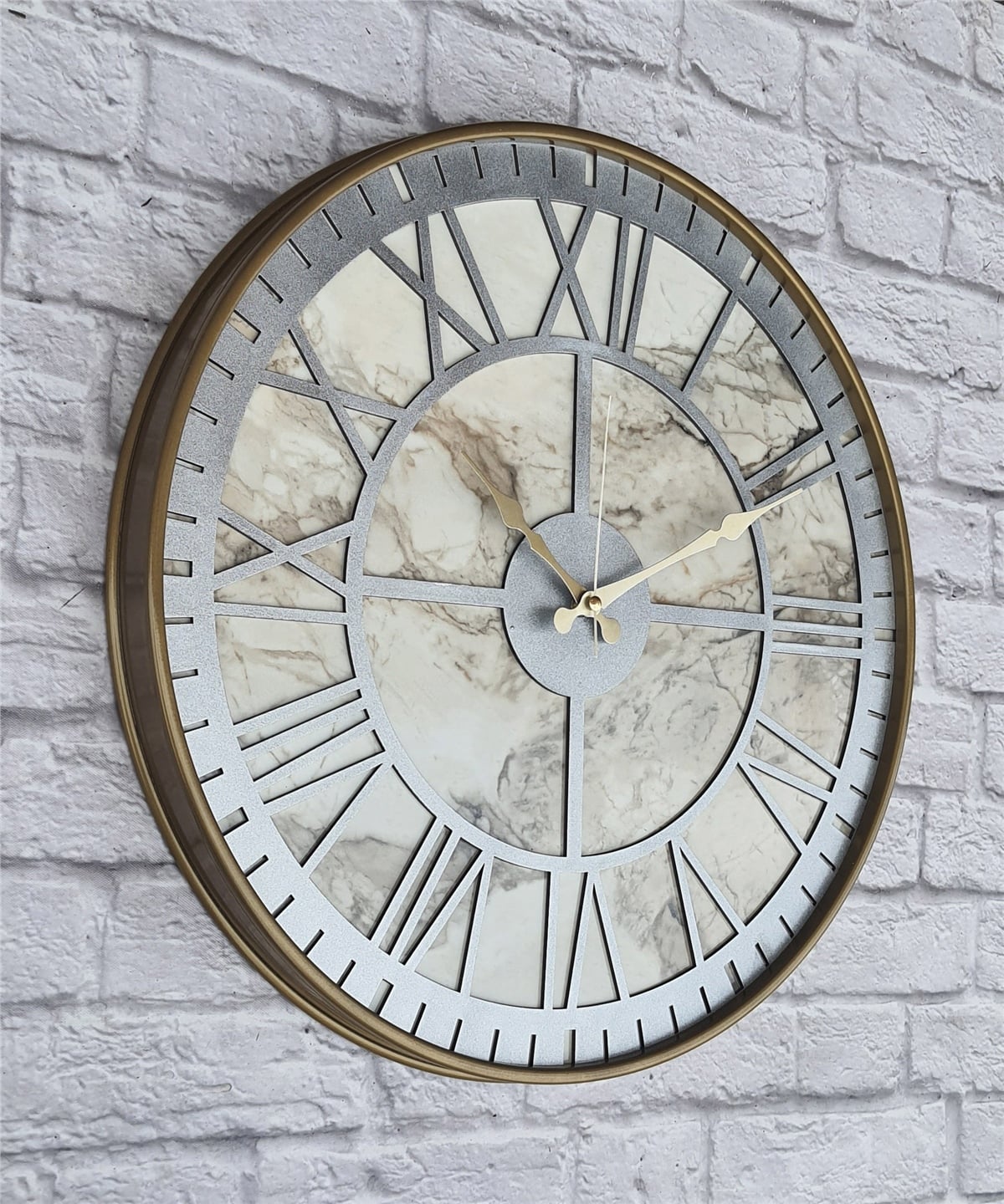 MarkakanvasAltın(Gold) Renkli  Metal Kasalı Mermer Desenli  Duvar Saati  ( Çap 50 cm -Çap 80 cm )