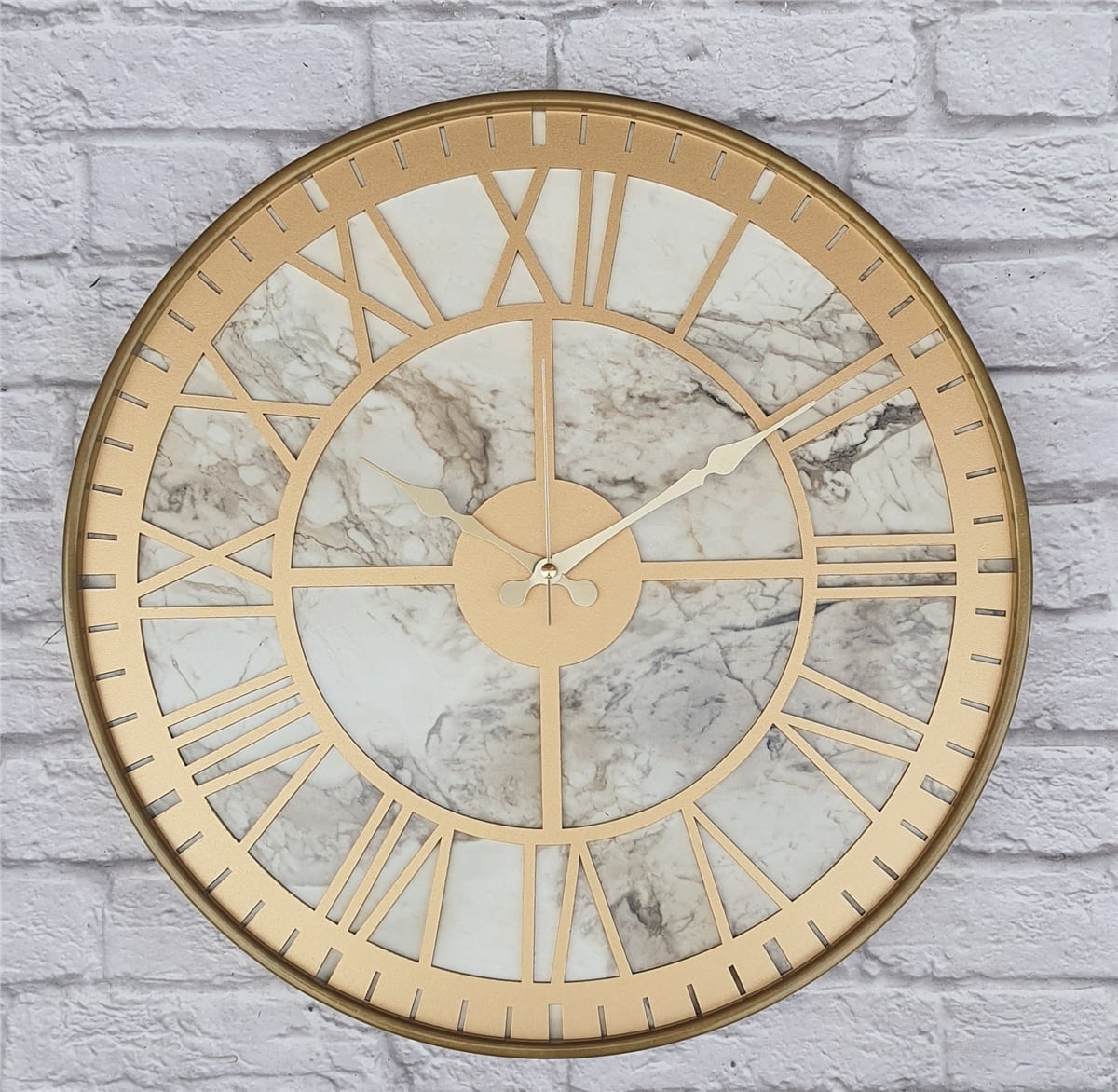MarkakanvasAltın(Gold) Renkli  Metal Kasalı Mermer Desenli  Duvar Saati  ( Çap 50 cm -Çap 80 cm )