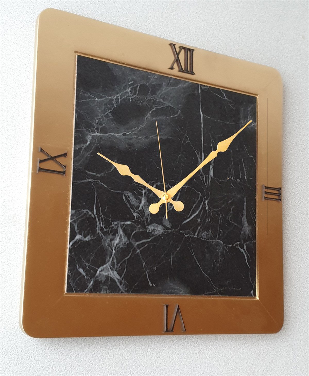 Mermer Desenli  GOLD Kare Duvar Saati