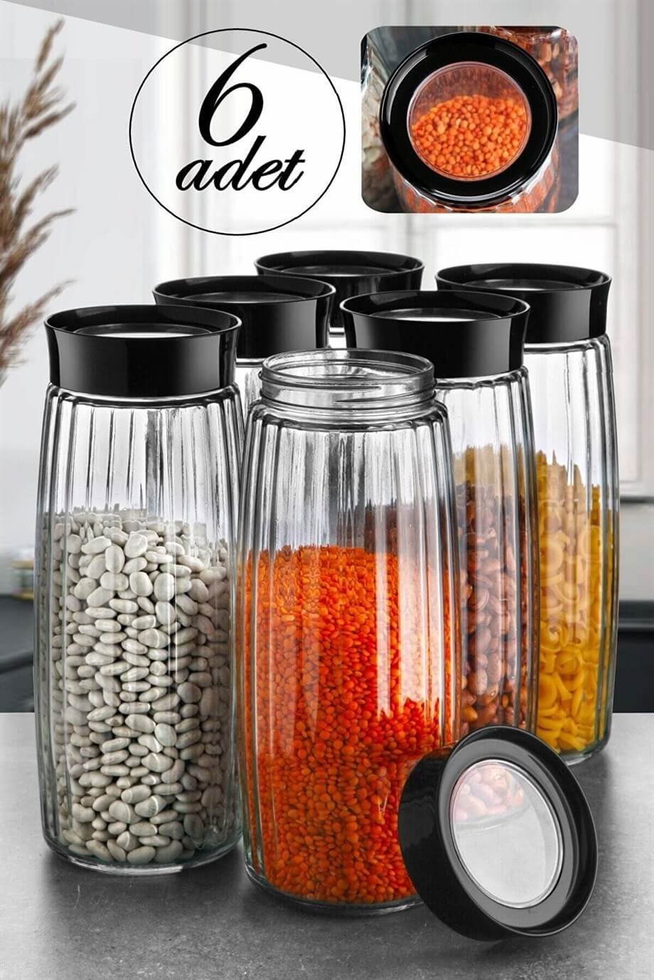 1600ML 6'LI ÇİZGİLİ Yuvarlak Cam Saklama Kavanozu MİHEL