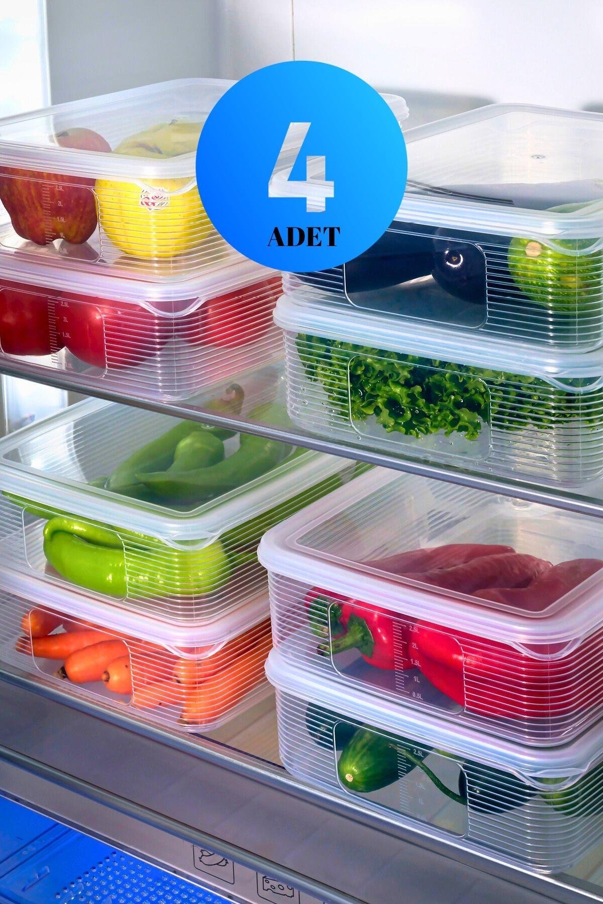3.5 Lt Sızdırmaz 4 Adet Buzdolabı ve Dondurucu Düzenleyici Saklama Kabı Organizer ŞeffafMİHEL