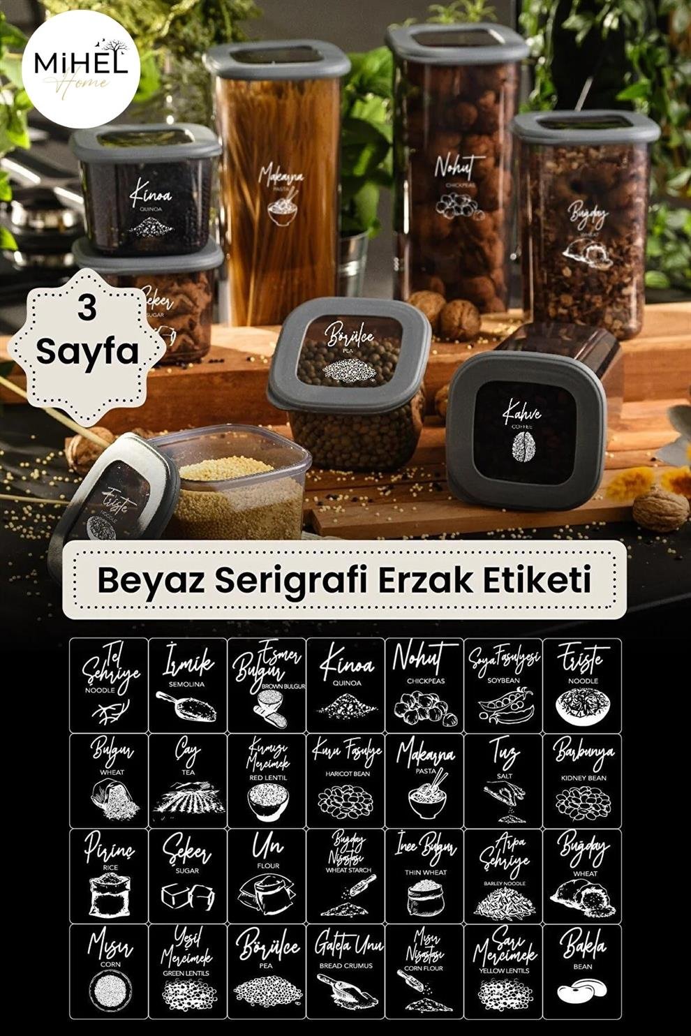 30'Lu  Beyaz Serigrafi Erzak EtiketiMİHEL
