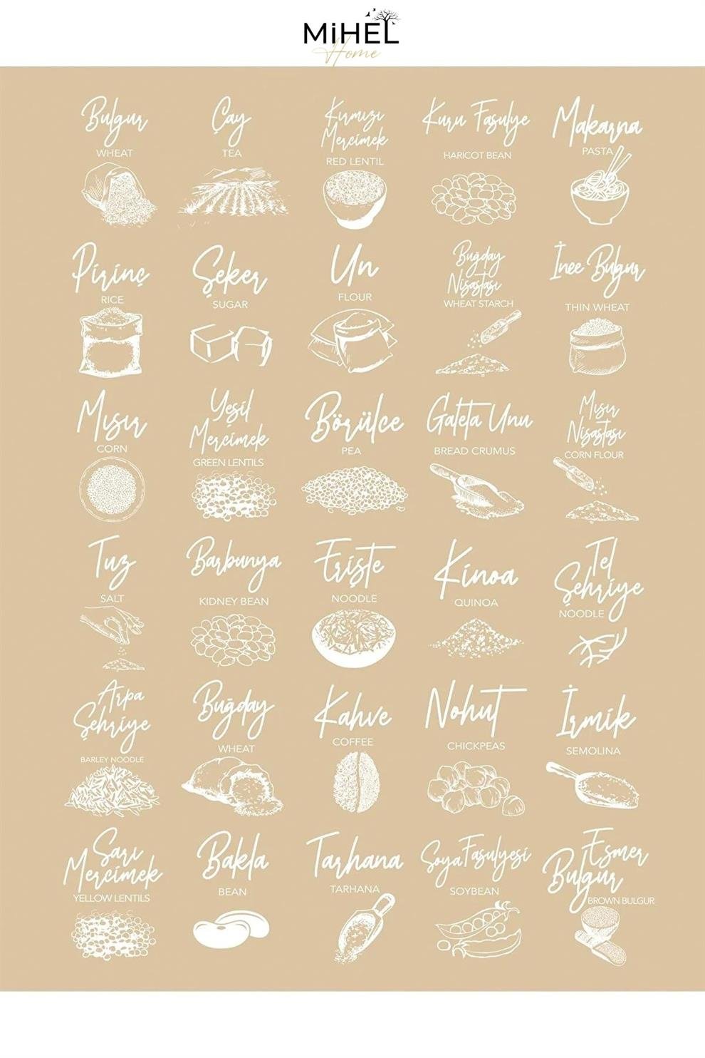 30'Lu  Beyaz Serigrafi Erzak EtiketiMİHEL