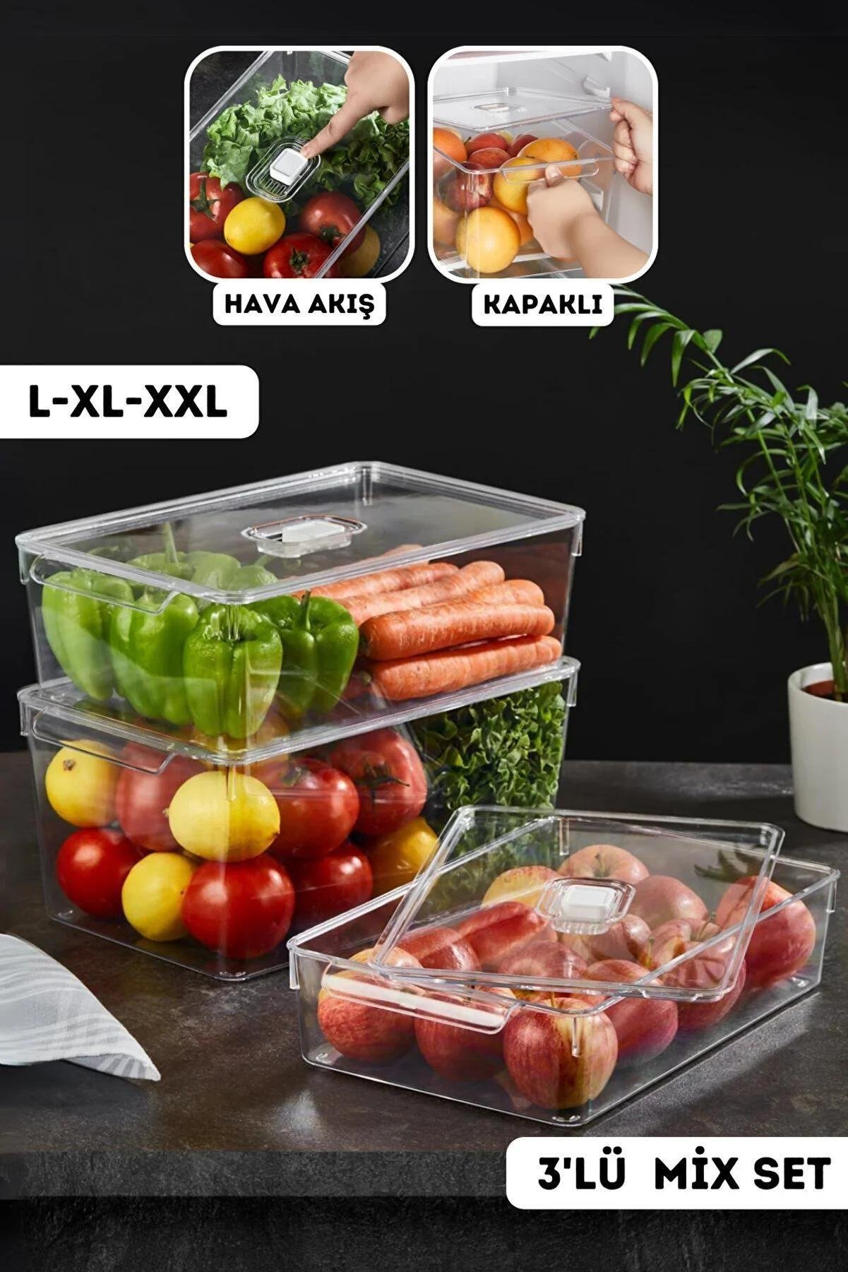 Gloss 3'lü Mix Kapaklı Buzdolabı Düzenleyici,dolap Içi Düzenleyici,organizer,saklama Kabı HomeMİHEL