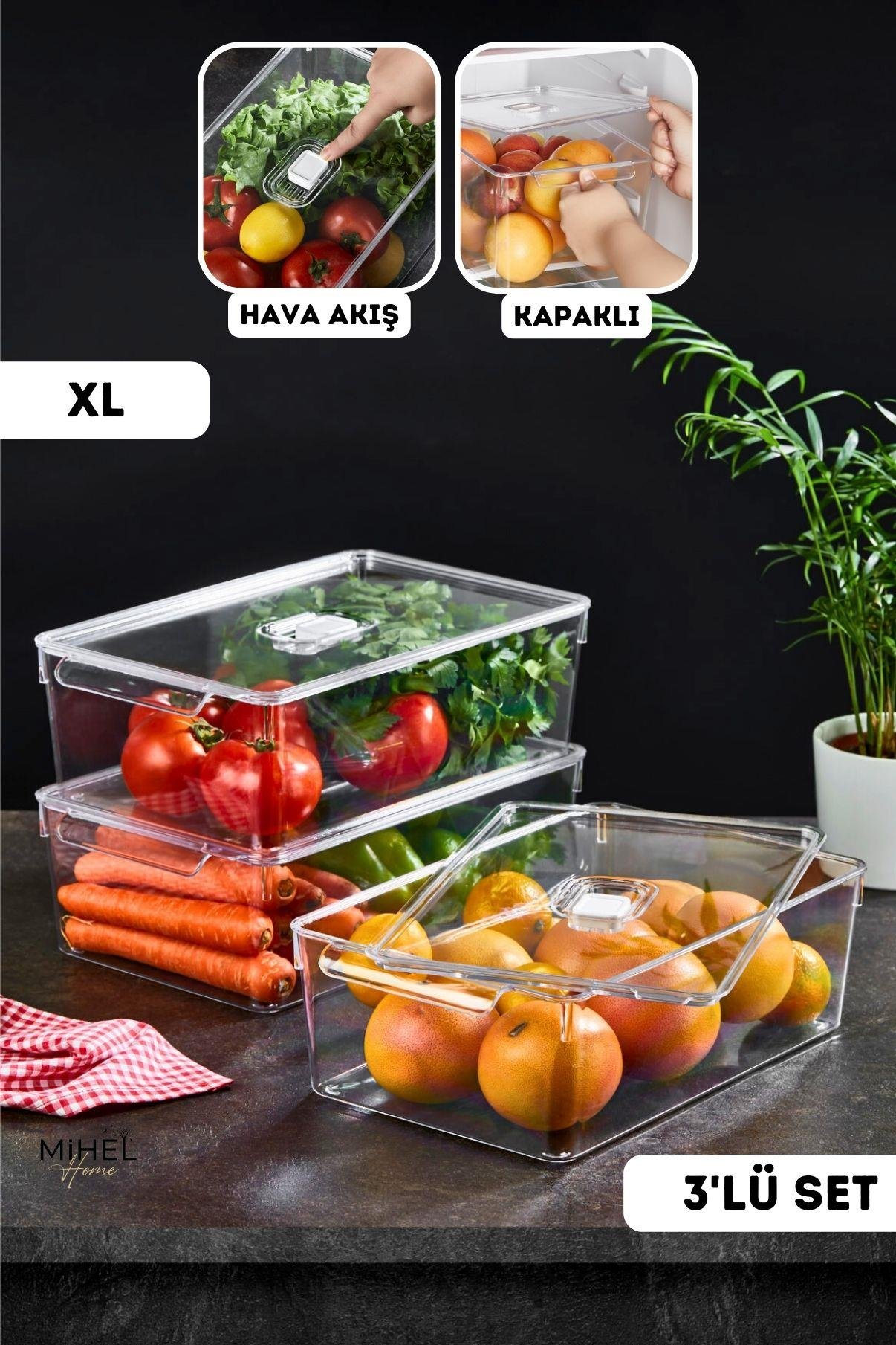 Gloss 3'Lü XL Kapaklı Buzdolabı & Dolap Içi Düzenleyici OrganizerMİHEL
