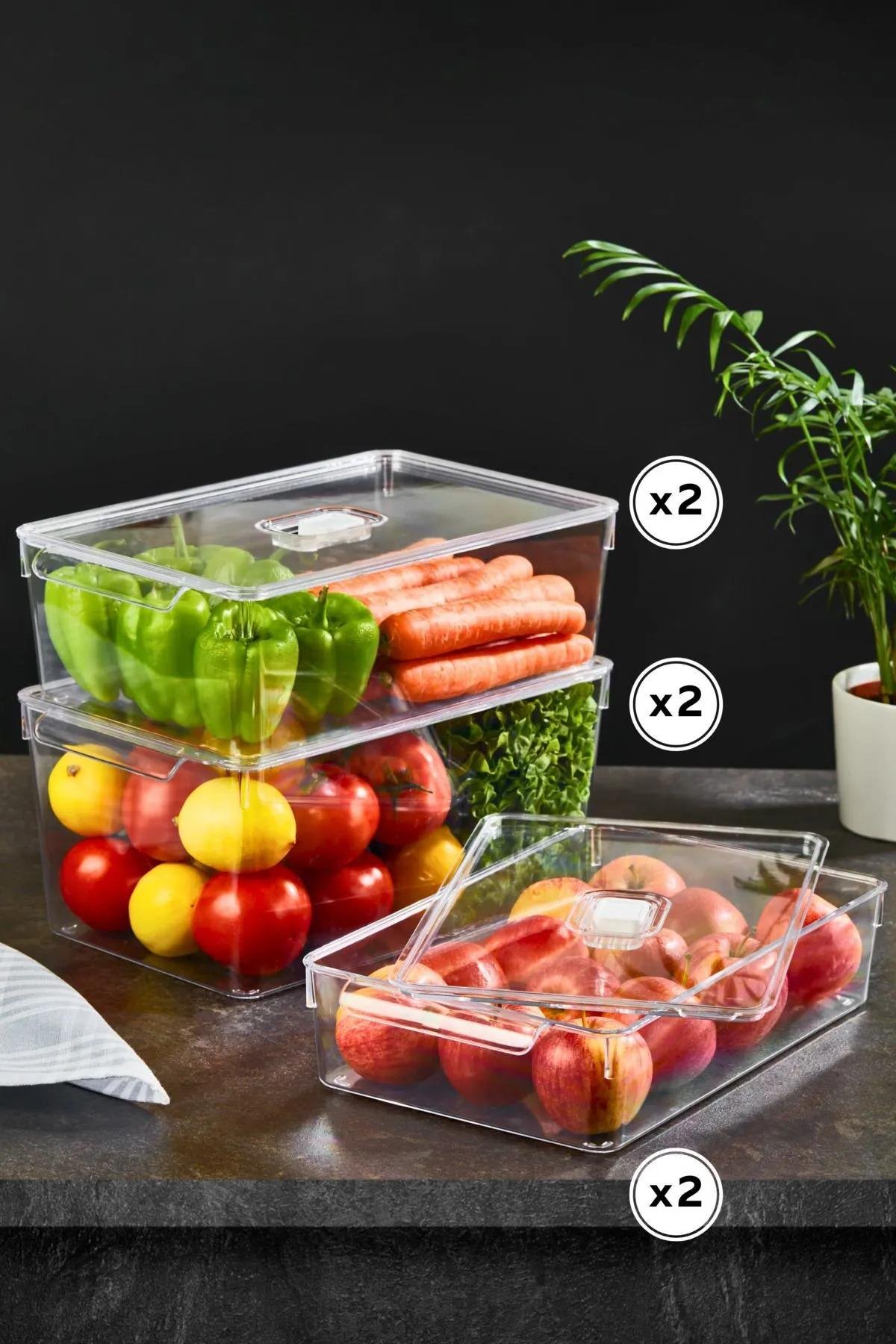 Gloss 6'lı Mix Kapaklı Buzdolabı Düzenleyici,dolap Içi Düzenleyici,organizer,saklama Kabı HomeMİHEL
