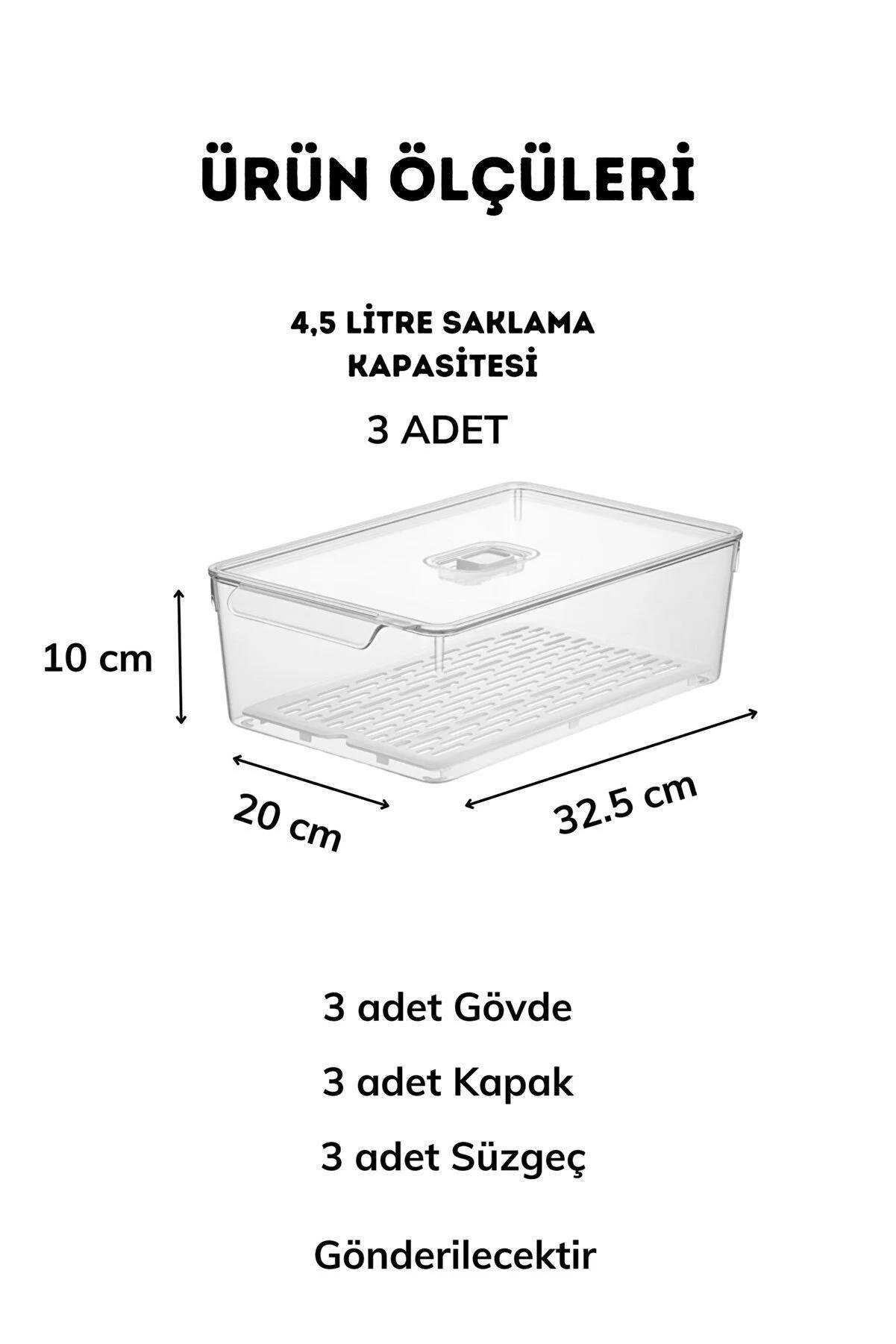 Gloss Xl 3'lü SÜZGEÇLİ Kapaklı Buzdolabı Düzenleyici,dolap Içi Düzenleyici,organizer,saklama KabıMİHEL