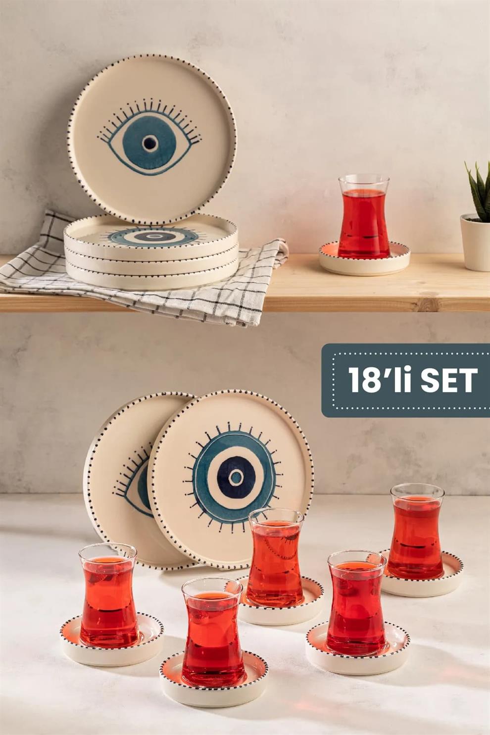 Mihel Boncuk 18 Parça 6 Kişilik Kahvaltı Takımı - PaşabahçeMİHEL