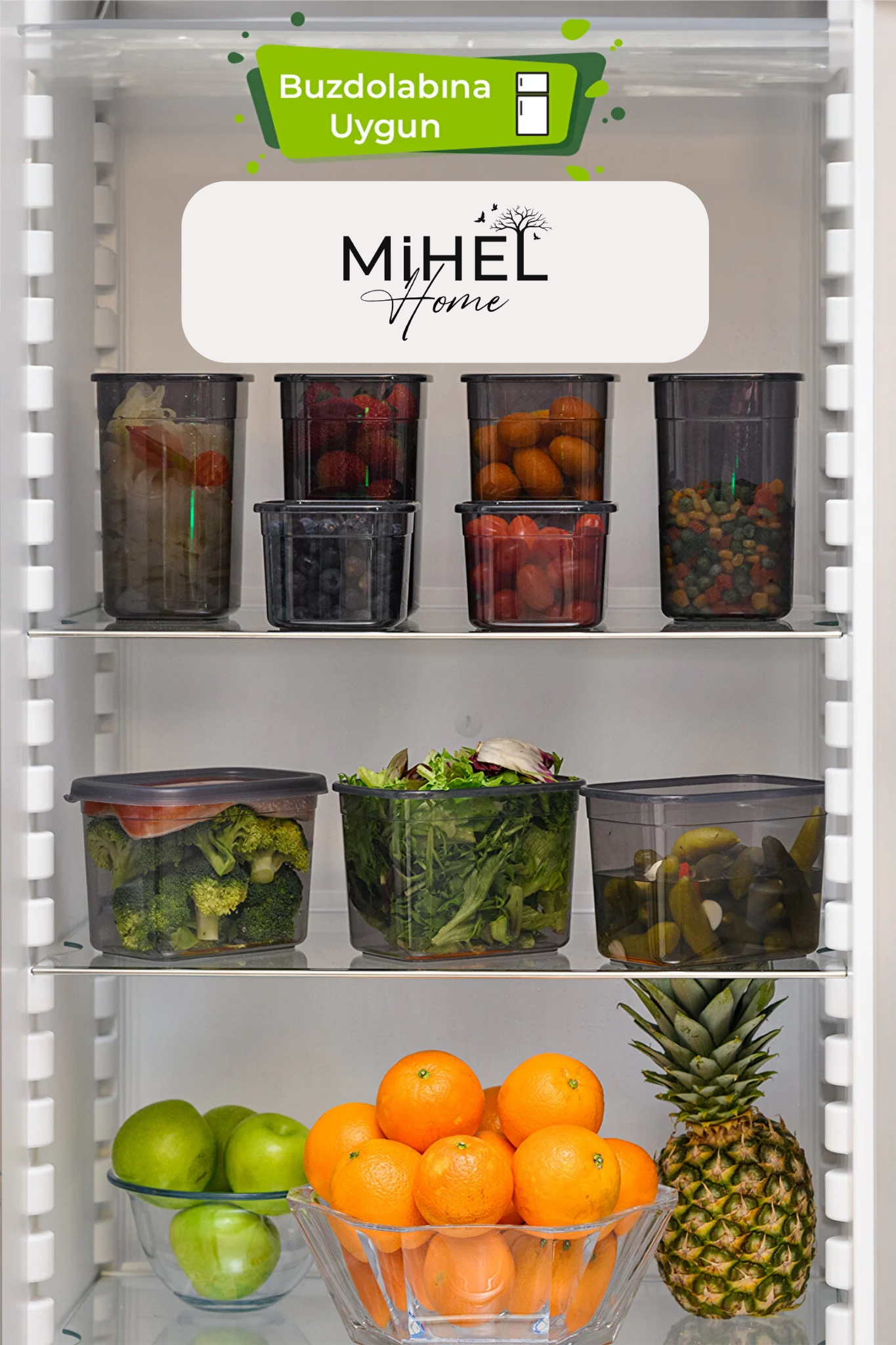 Mihel PEGİ 12'li 0.55 Litre Hava Almaz Kare Saklama Kabı Antrasit RenkMİHEL