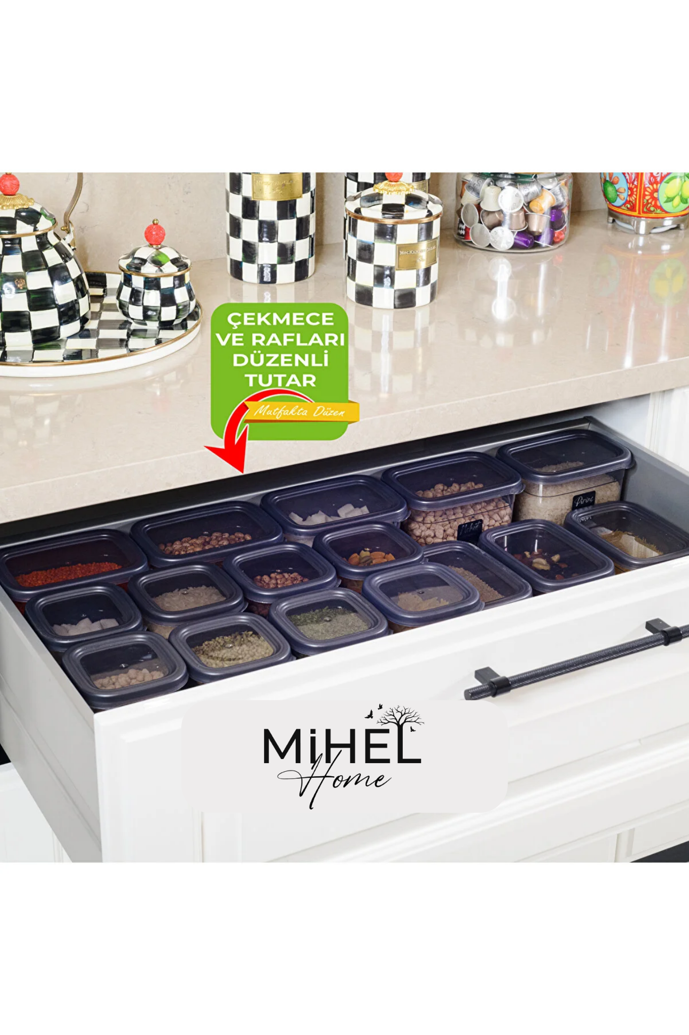 Mihel PEGİ 12'li 1.75 Litre Kare Saklama Kabı Antrasit RenkMİHEL