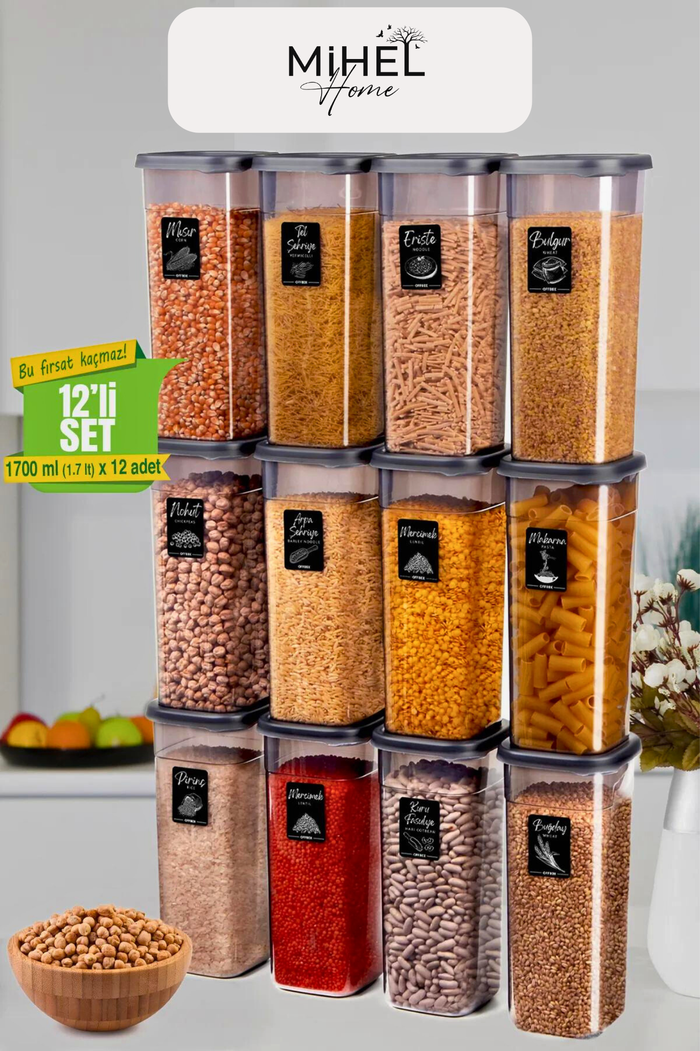 Mihel PEGİ 12'li 1.75 Litre Kare Saklama Kabı Antrasit RenkMİHEL
