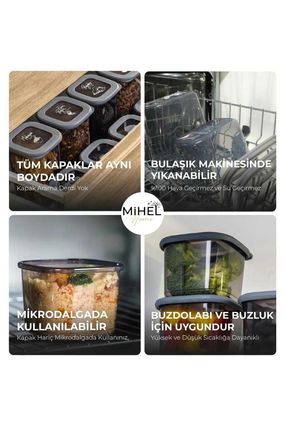 Mihel Poly 12'li 1200ml Kare Saklama Kabı Füme RenkMİHEL
