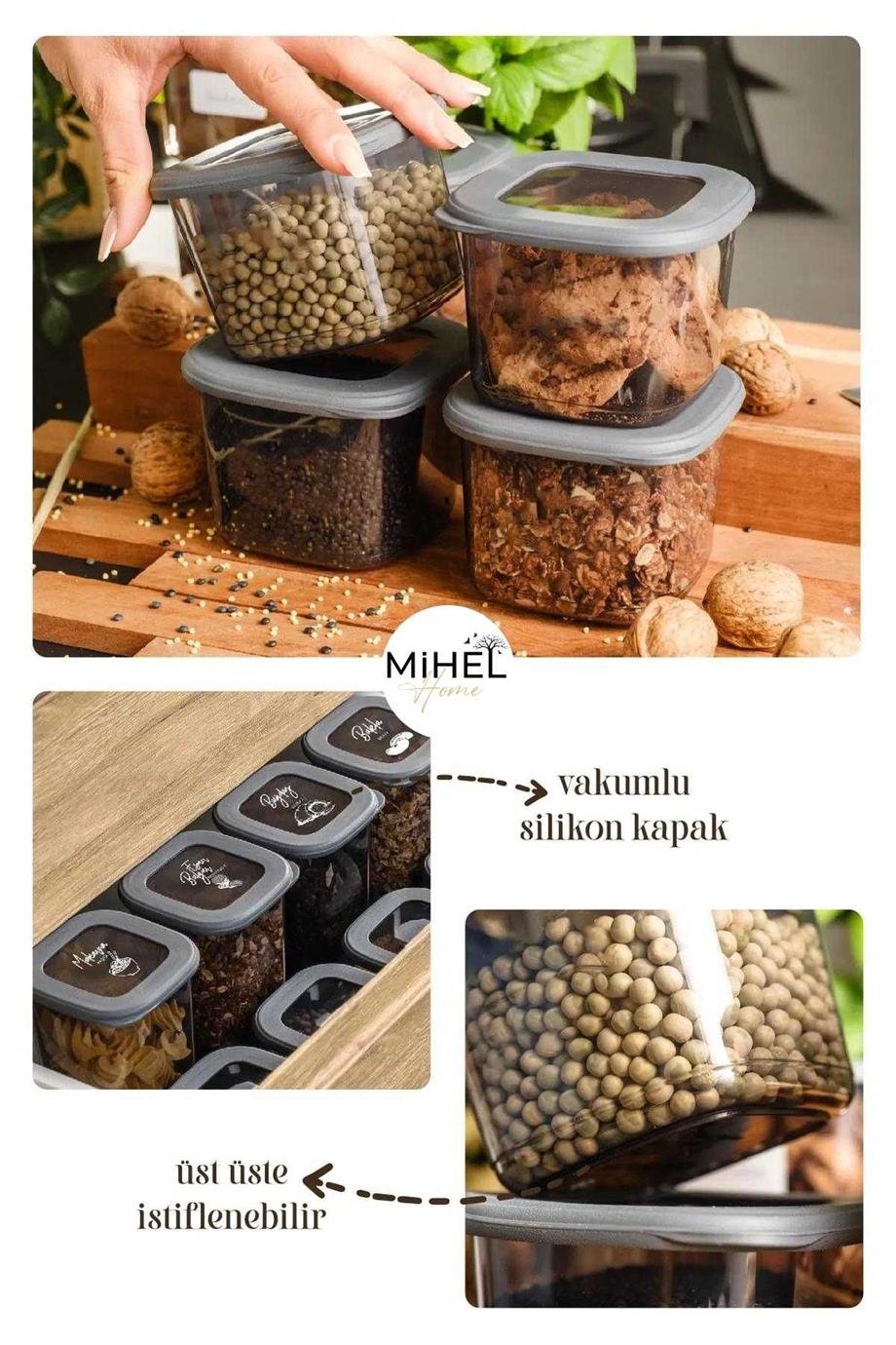 Mihel Poly 12'li 1200ml Kare Saklama Kabı Füme RenkMİHEL