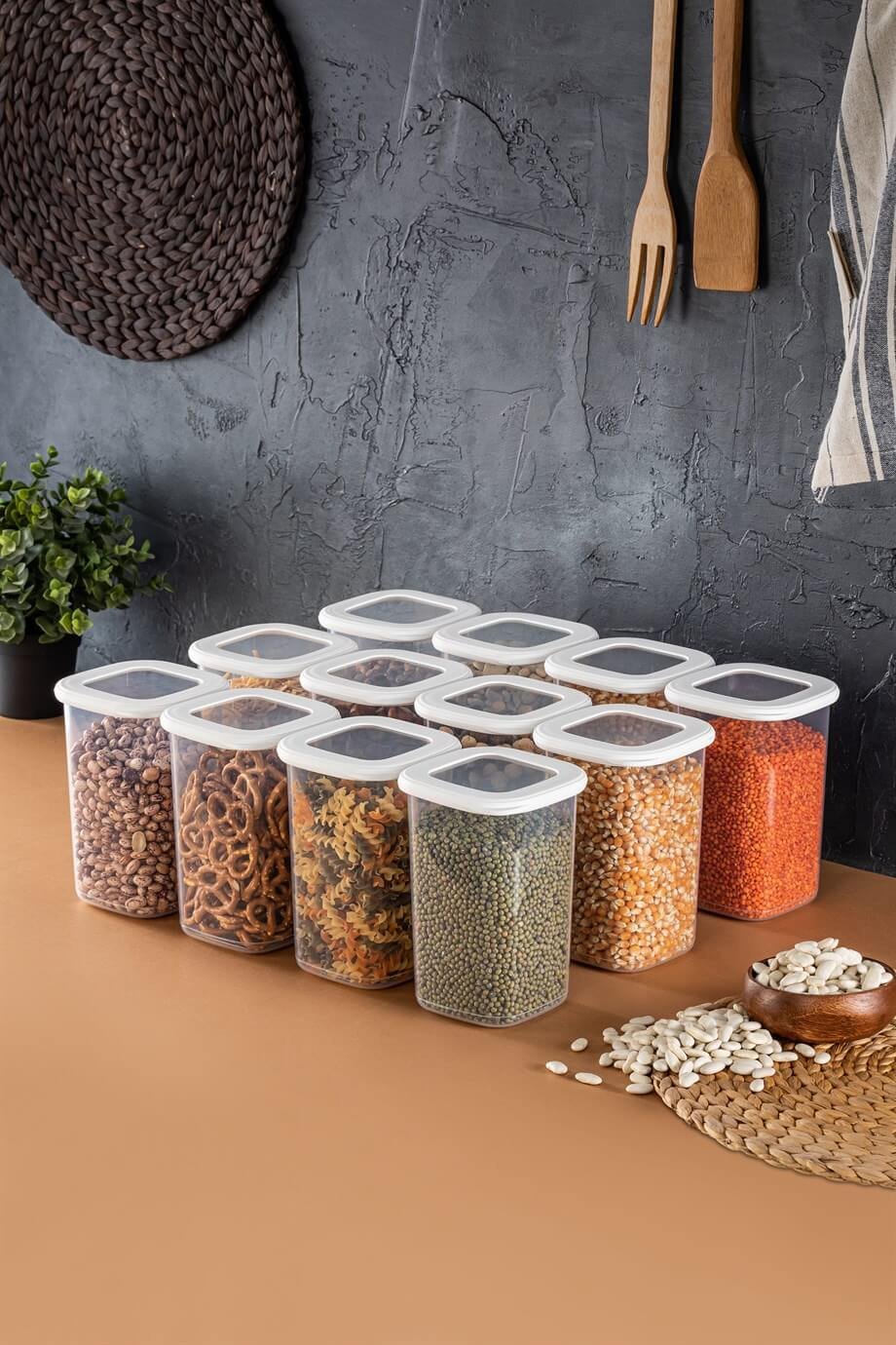 Mihel Poly 12'li 1200ml Kare Saklama Kabı Beyaz RenkMİHEL