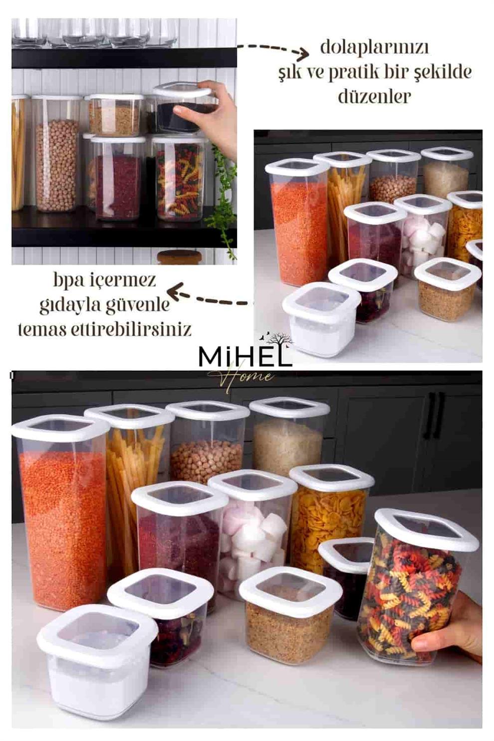 Mihel Poly 12'li 1200ml Kare Saklama Kabı Beyaz RenkMİHEL