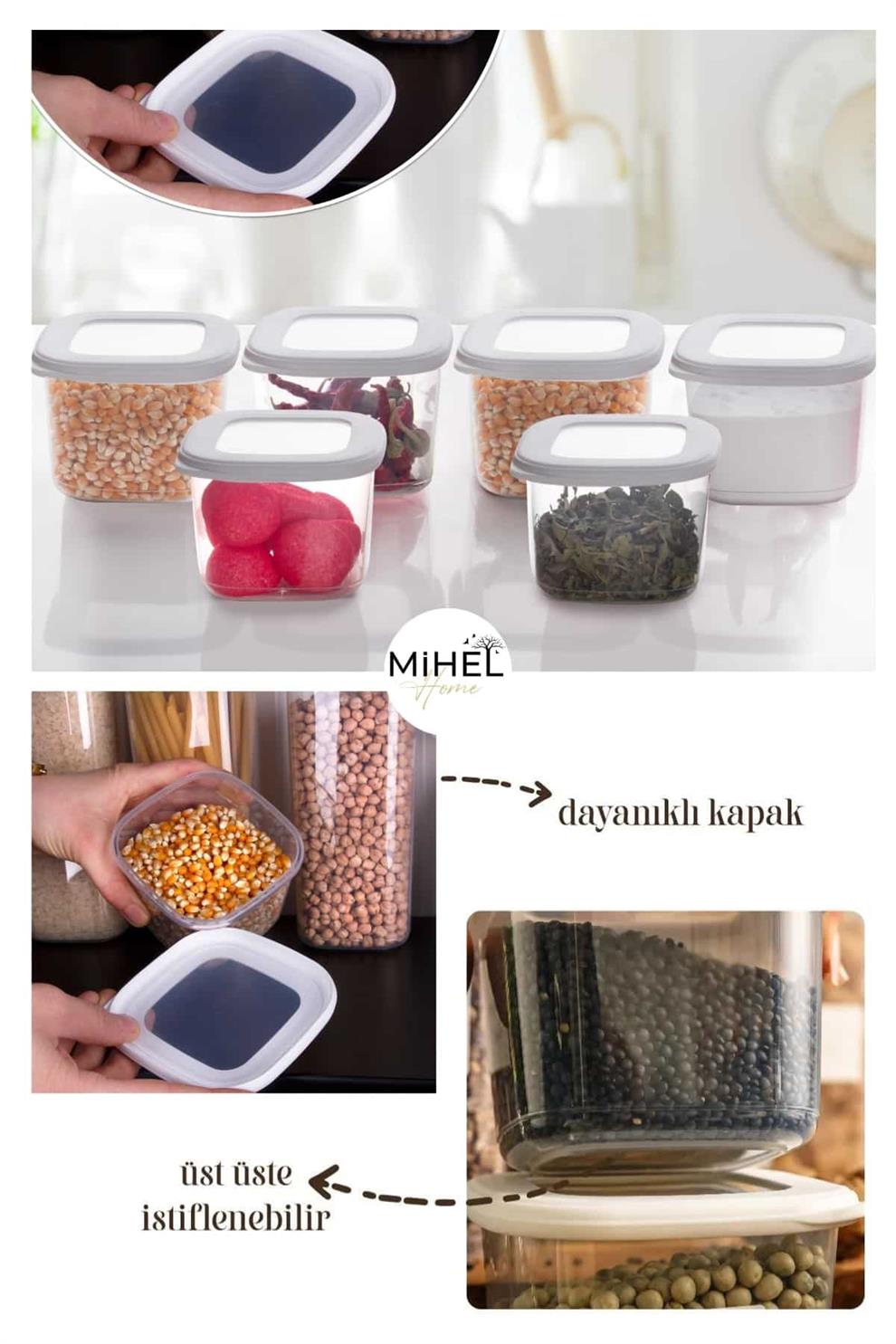 Mihel Poly 12'li 1200ml Kare Saklama Kabı Beyaz RenkMİHEL