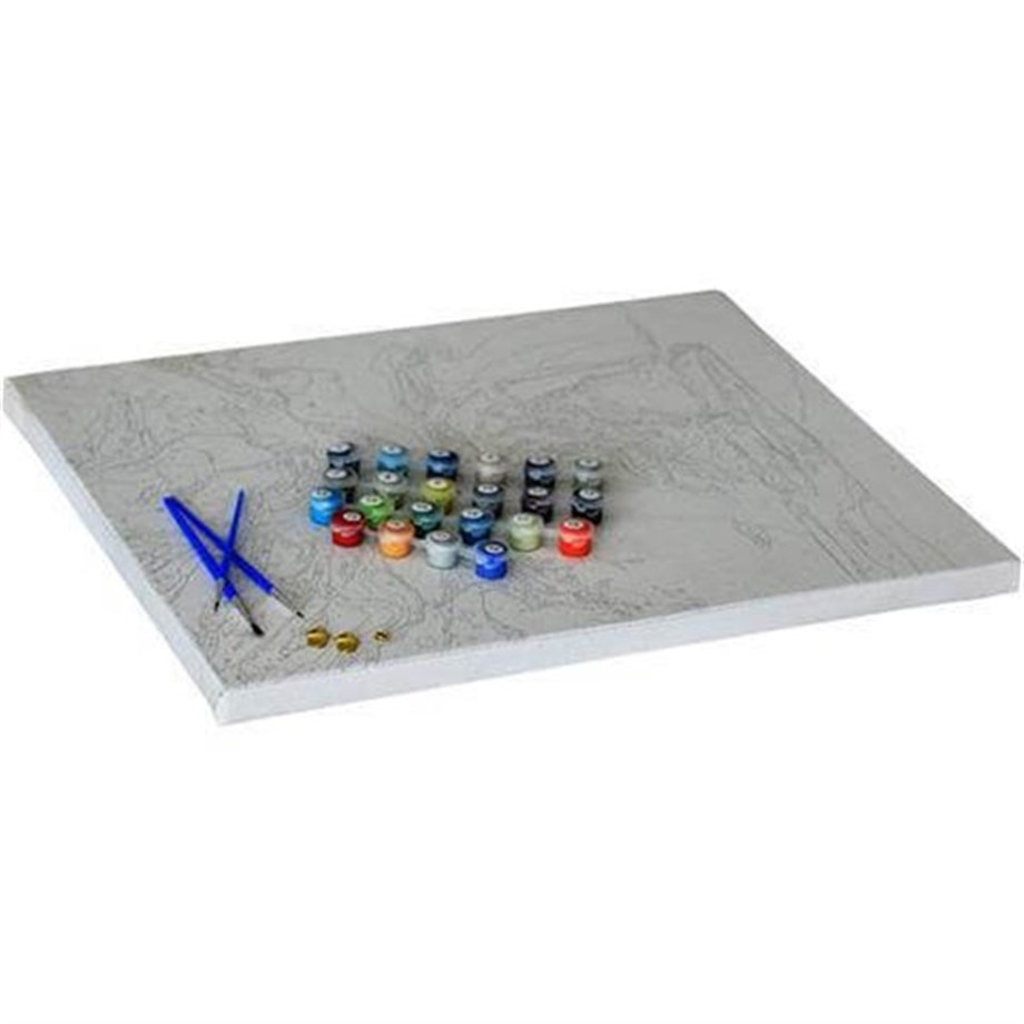  Sahildeki Kafe Sayılarla Boyama Seti 60x75 cm (Tuvale Gerili)