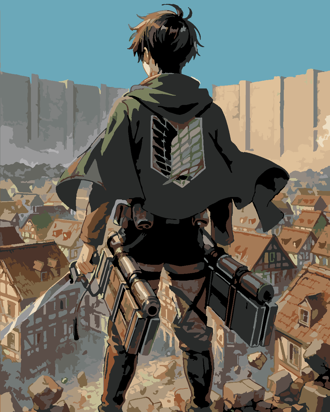 Attack of Titan Eren Yeager ve Surlar Boyama Seti 40x50 cm (Tuvale Gerili)