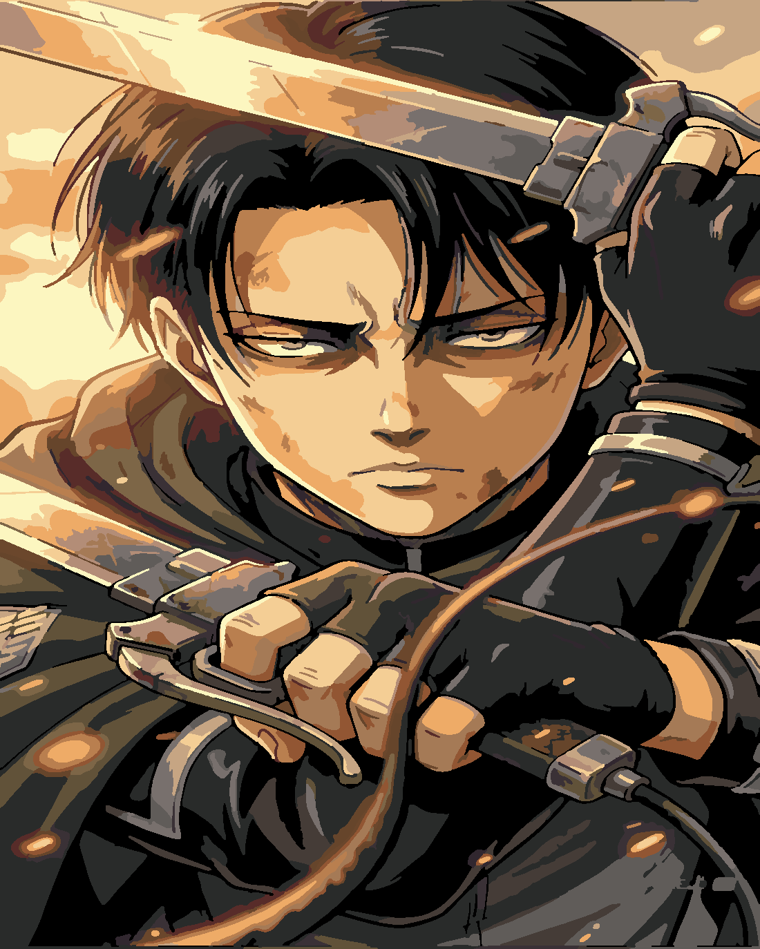 Attack of Titan Levi Ackerman 3  Boyama Seti 40x50 cm (Tuvale Gerili)