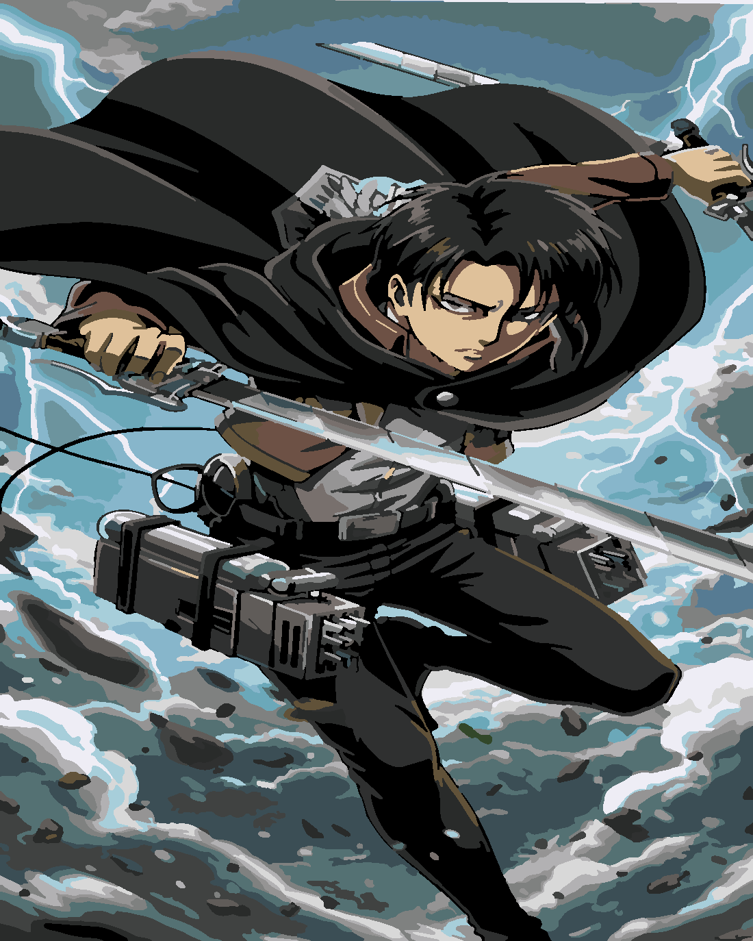 Attack of Titan Levi Ackerman 6 Boyama Seti 40x50 cm (Tuvale Gerili)