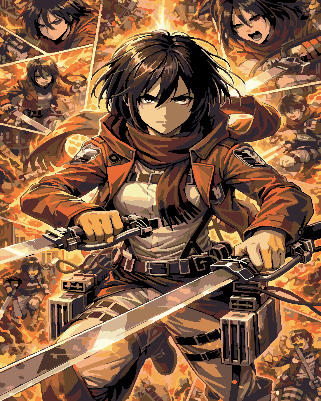 Attack of Titan Mikasa 4  Boyama Seti 40x50 cm (Tuvale Gerili)