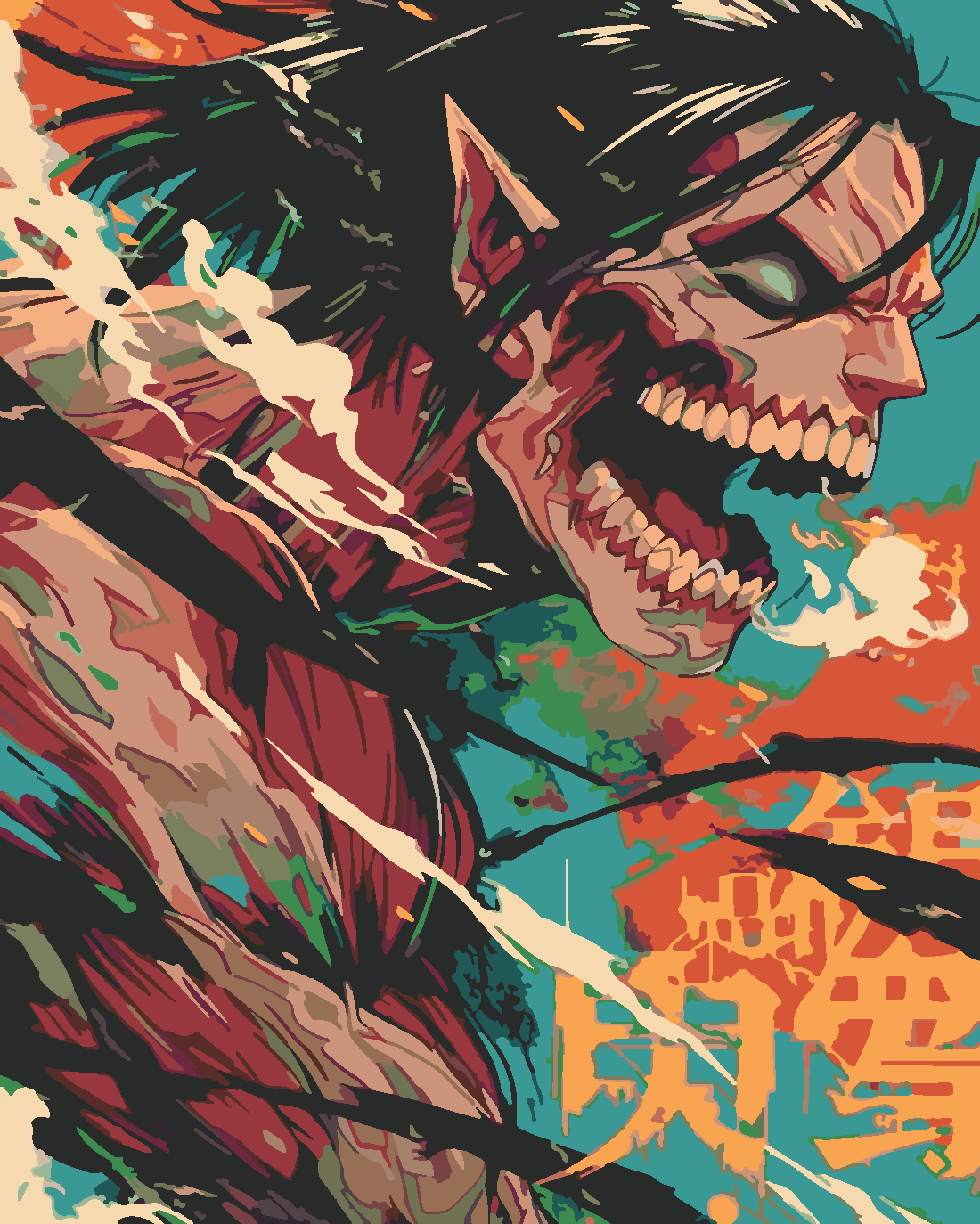Attack of Titan Saldırı Titanı   Boyama Seti 40x50 cm (Tuvale Gerili)