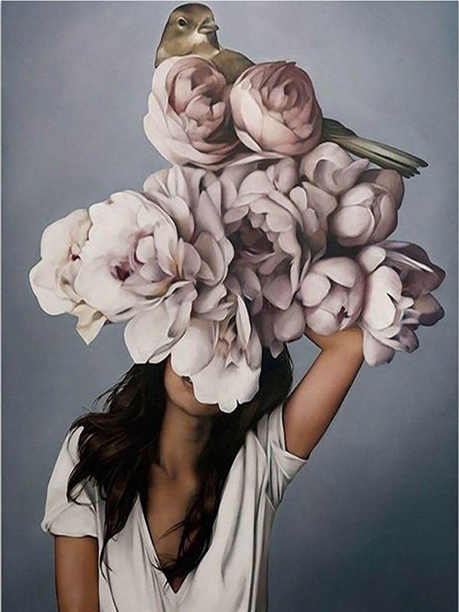Çiçeklenmek Serçe Sayılarla Boyama Seti(60x75 cm Tuval Şasesine Gerili)