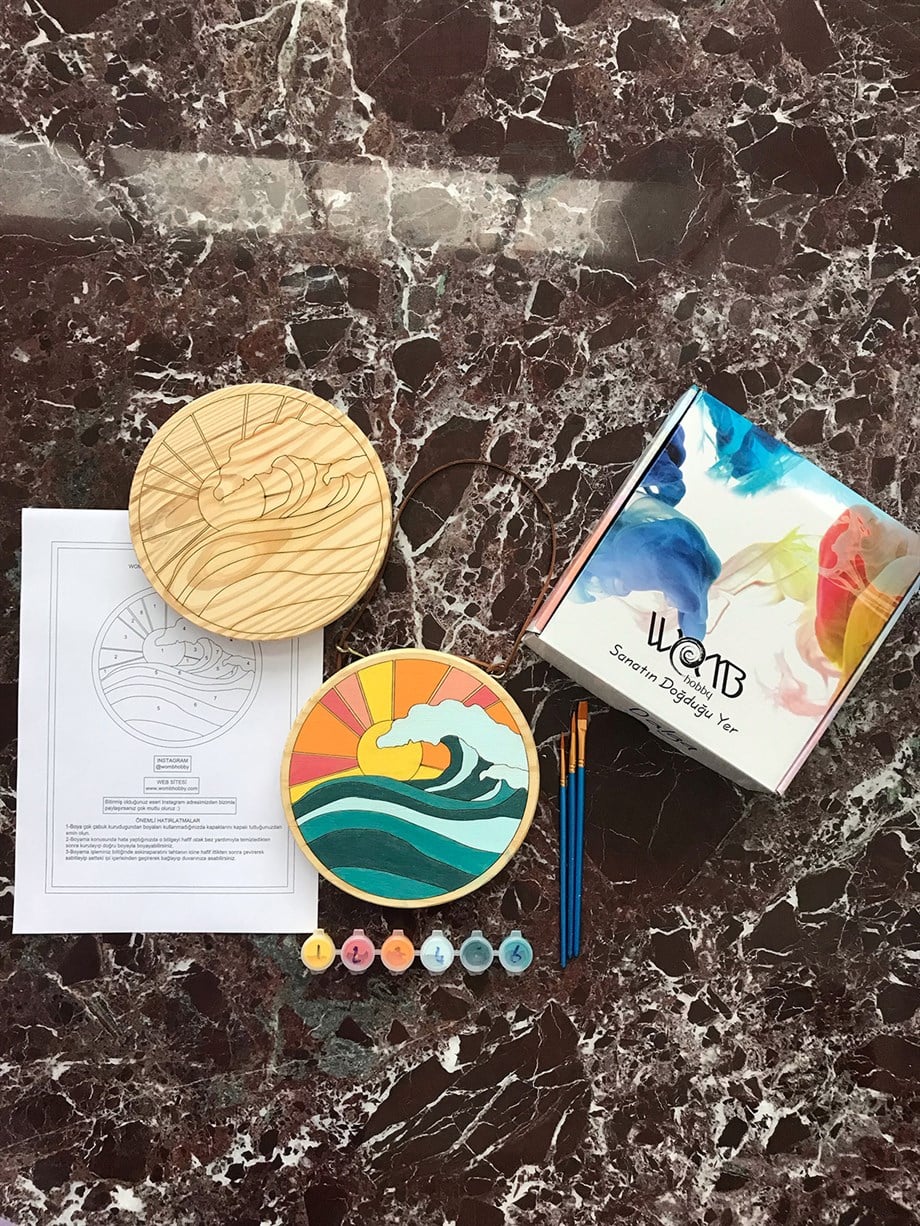 Dalga Ahşap Boyama Seti(doğal amerikan çamı 19 cm çap 2.5 cm kalınlık)