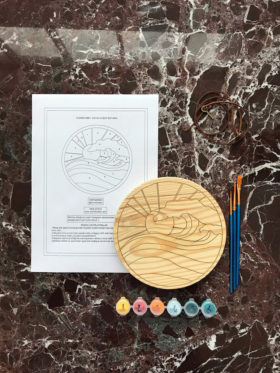 Dalga Ahşap Boyama Seti(doğal amerikan çamı 19 cm çap 2.5 cm kalınlık)