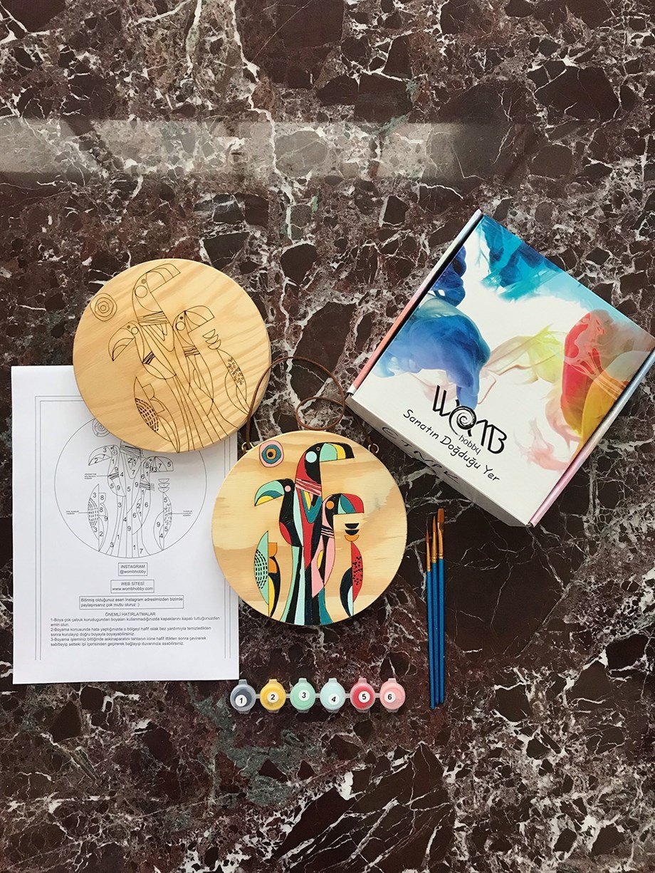 Etnik Ahşap Boyama Seti(doğal amerikan çamı 19 cm çap 2.5 cm kalınlık)