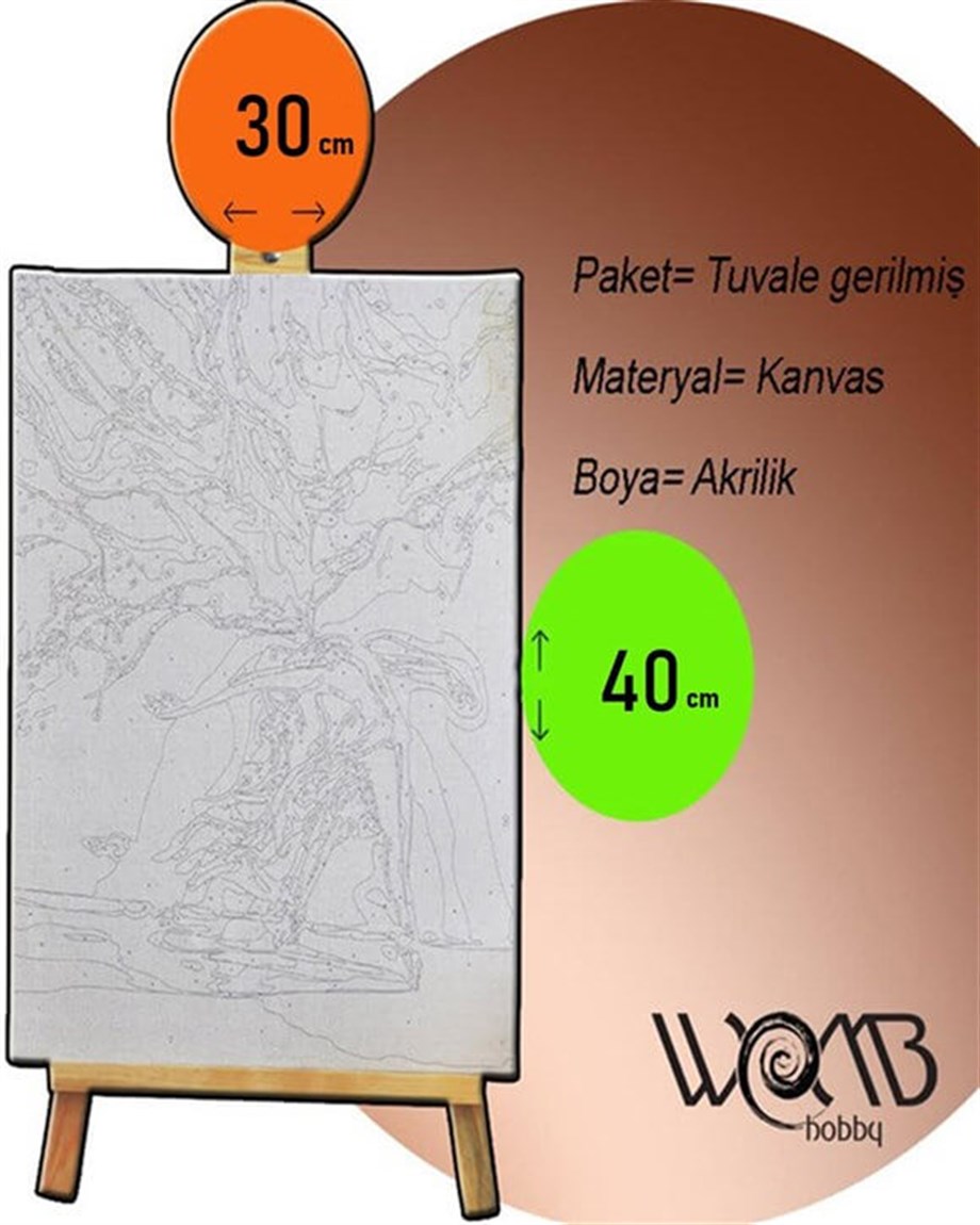 Kiraz Çiçeği Sayılarla Boyama Seti 30x40 cm (Tuvale Gerili)