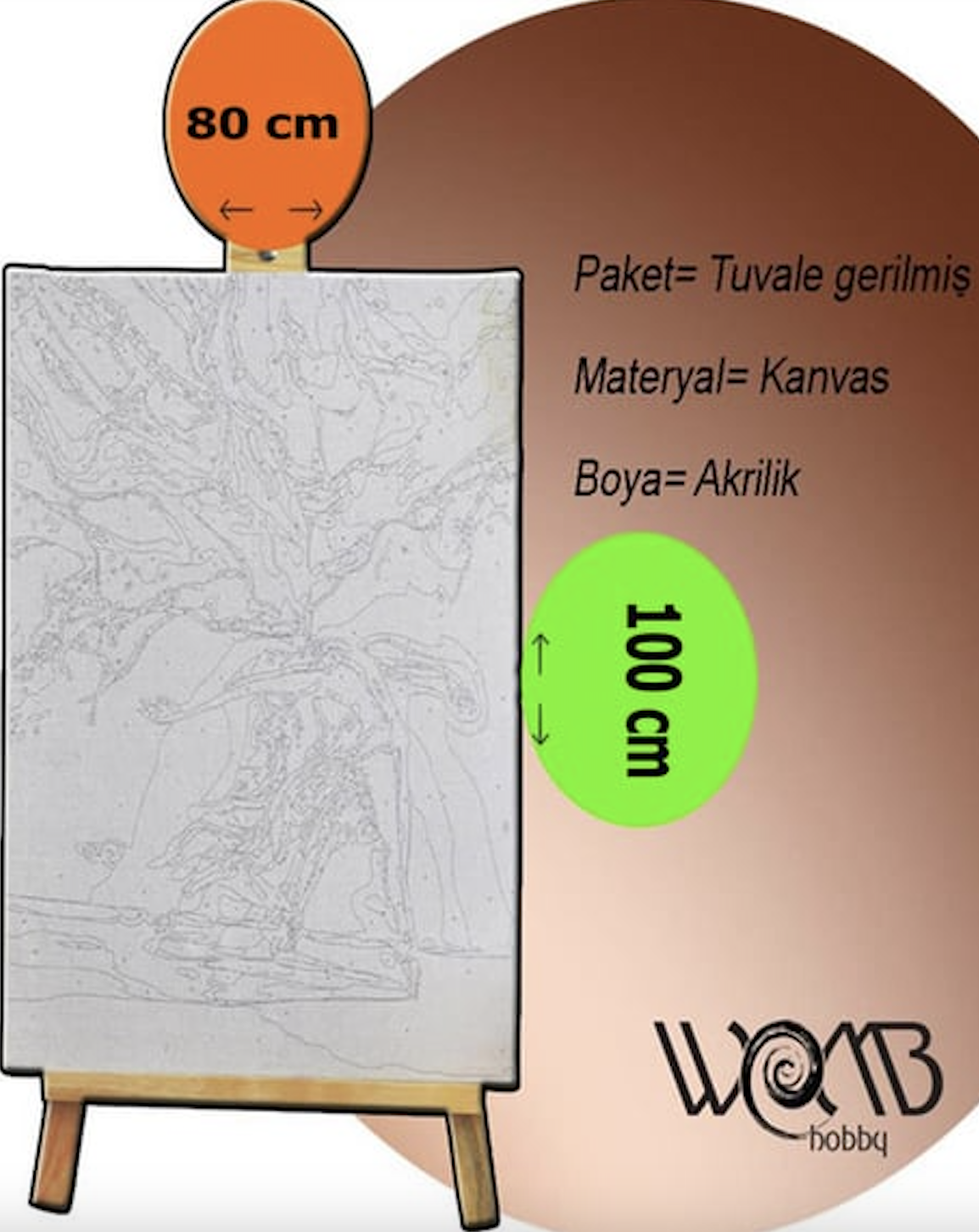 Koyu Aslan Sayılarla Boyama Seti 40x50 cm (Tuvale Gerili)
