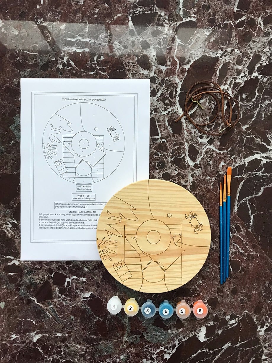 Kumsal Ahşap Boyama Seti(doğal amerikan çamı 19 cm çap 2.5 cm kalınlık)