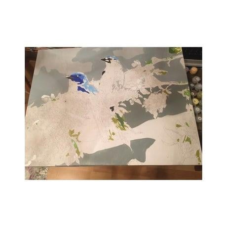 Mavi Kuşlar Sayılarla Boyama Seti 40x50 cm (Tuvale Gerili)