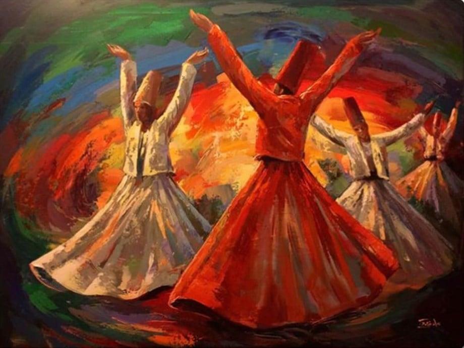 Mevleviler Sayılarla Boyama Seti 40x50 cm (Tuvale Gerili)