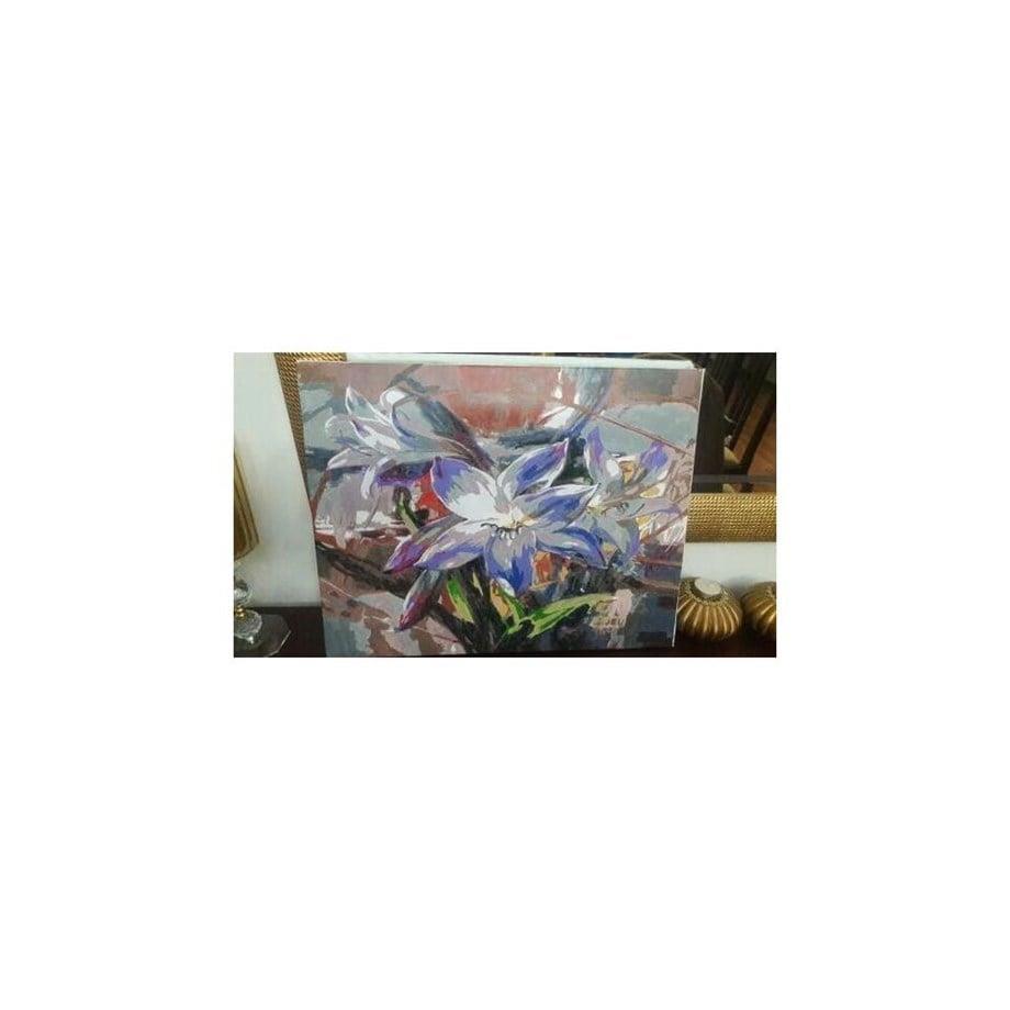 Mor Çiçekler Sayılarla Boyama Seti 40x50 cm (Tuvale Gerili)