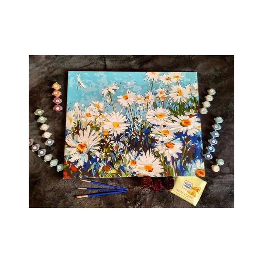 Papatyalar Sayılarla Boyama Seti 50x65 cm (Tuvale Gerili)