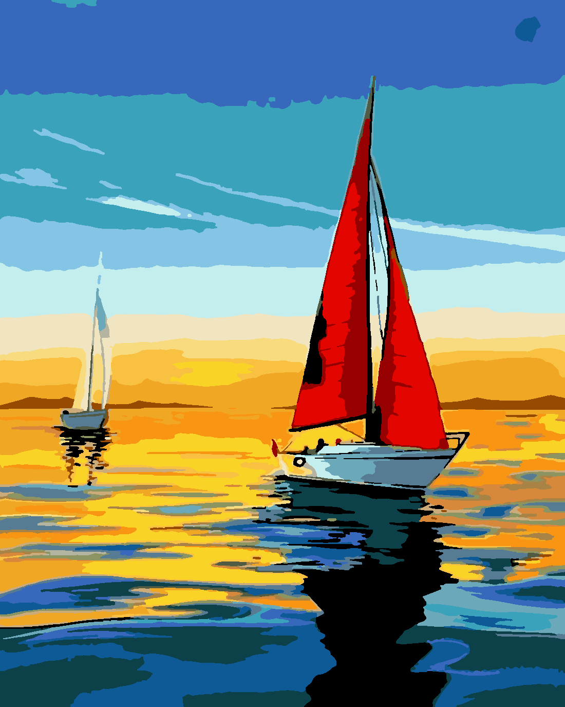 SAHİLDE GÜN BATIMI 2 Boyama Seti 40x50 cm (Tuvale Gerili)
