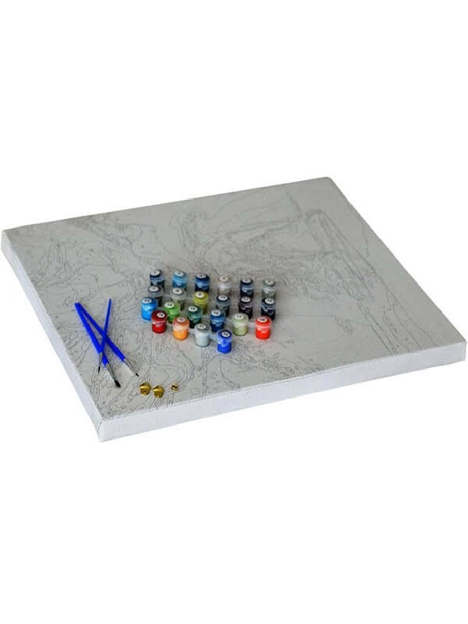 Sahildeki Kafe Sayılarla Boyama Seti 50x65 cm (Tuvale Gerili)