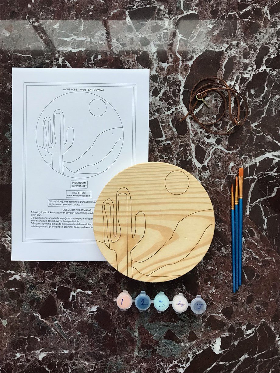 Vahşi Batı Ahşap Boyama Seti(doğal amerikan çamı 19 cm çap 2.5 cm kalınlık)