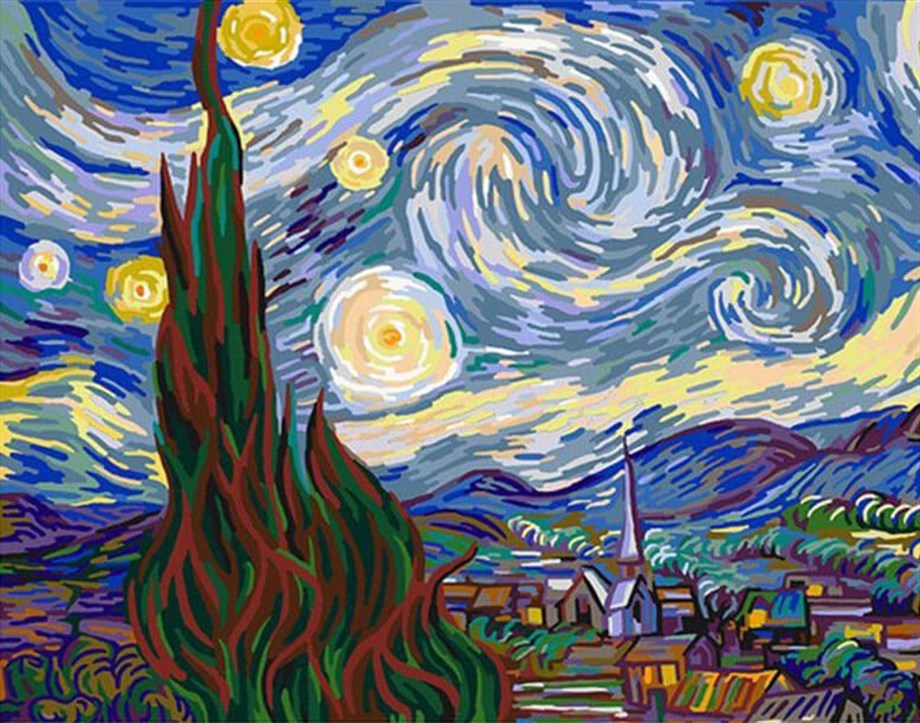 Van Gogh Yıldızlı Geceler Sayılarla Boyama Seti 50x65 cm (Tuvale Gerili)